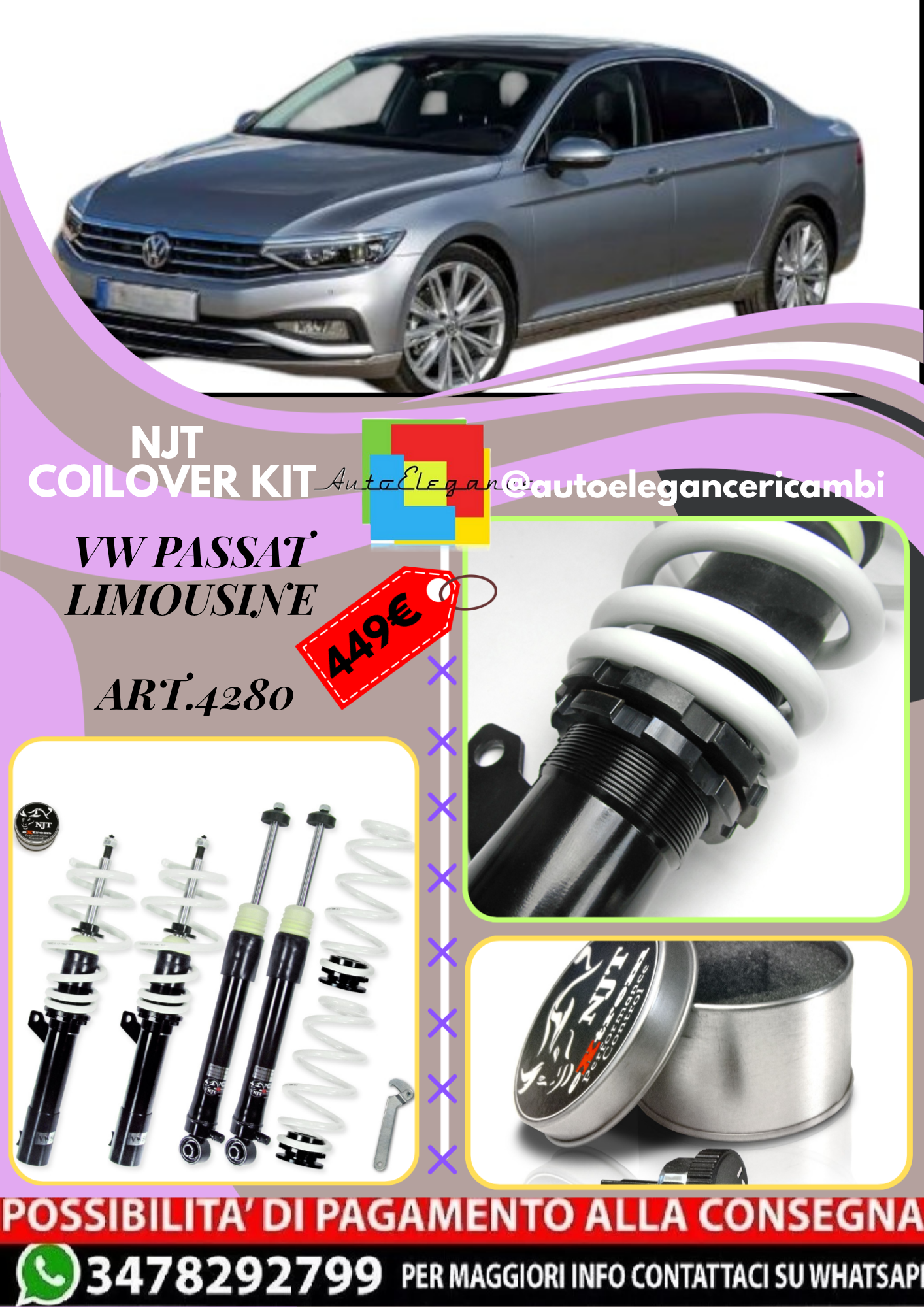 🎀Art.4280 Kit assetto sportivo NJT eXtreme adatto per VW Passat Limousine🎀