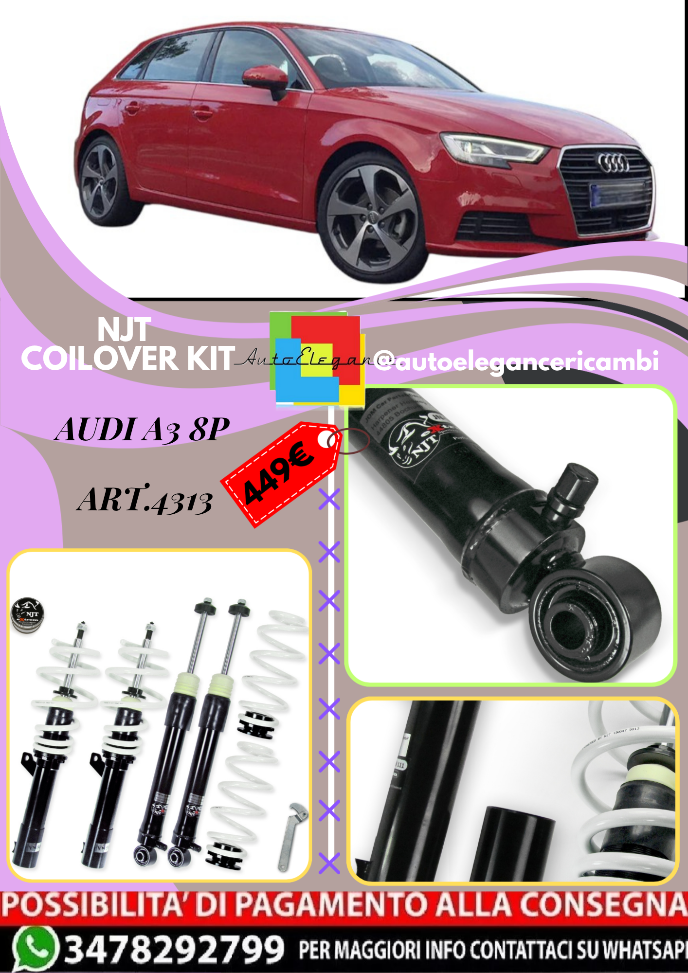 🎀Art.4313 Kit assetto sportivo NJT eXtrem adatto per Audi A3 8P 1.4TFSi🎀