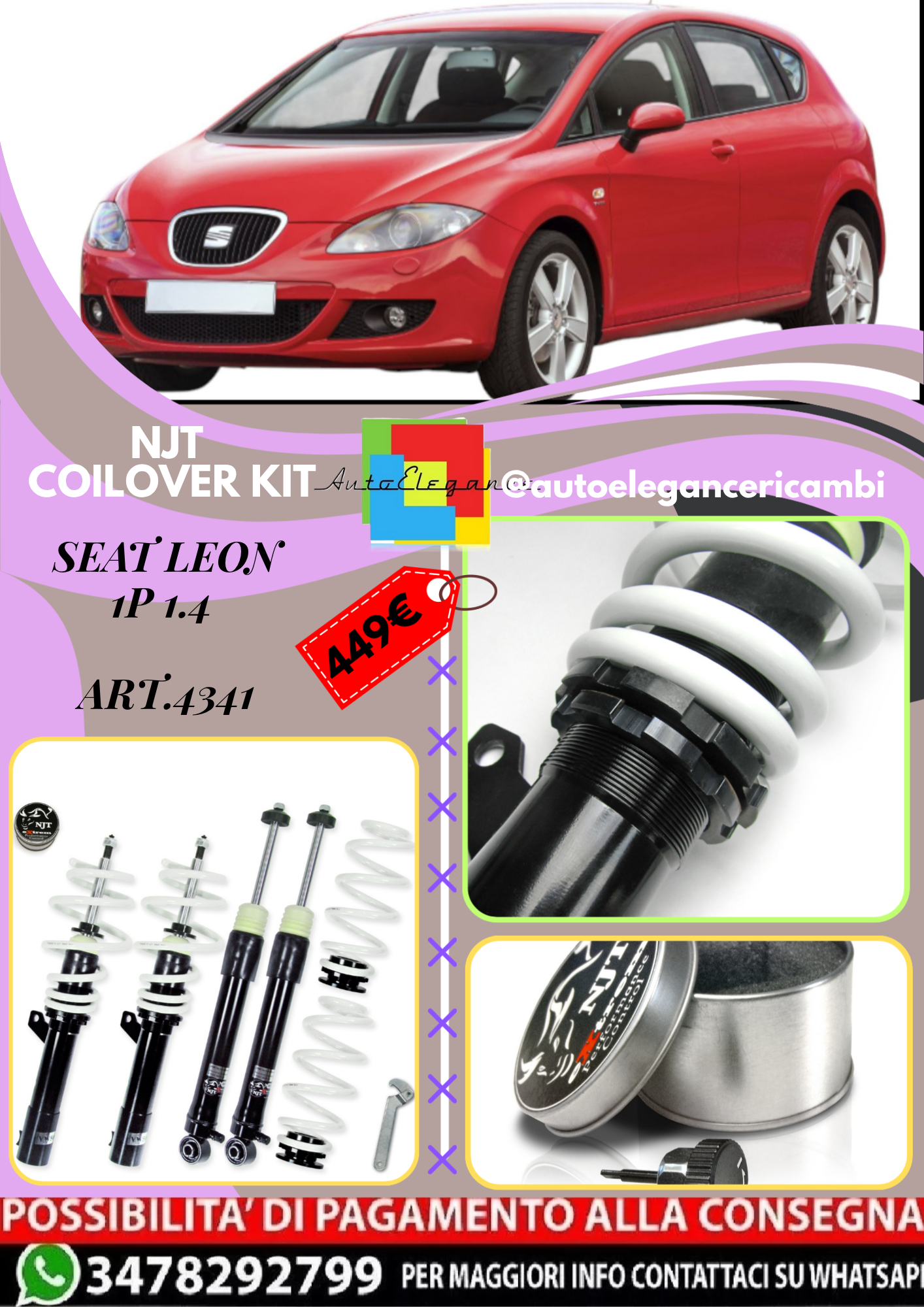 🎀Art.4341 Kit assetto sportivo NJT eXtrem adatto per Seat Leon 1P 1.4🎀