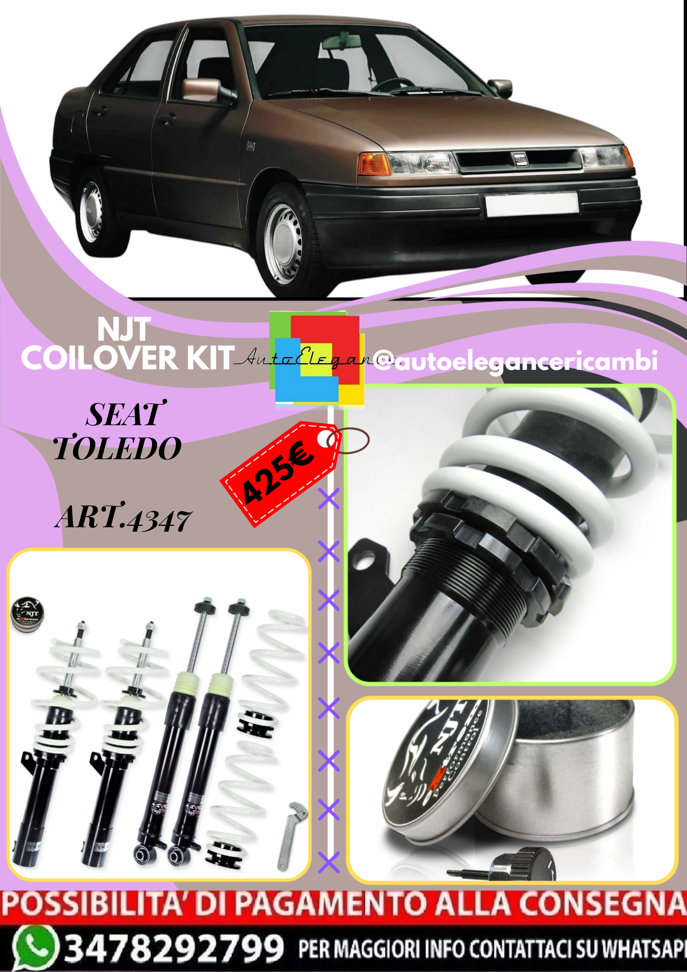 🎀Art.4347 Kit assetto sportivo NJT eXtrem adatto per Seat Toledo e Toldeo FR🎀