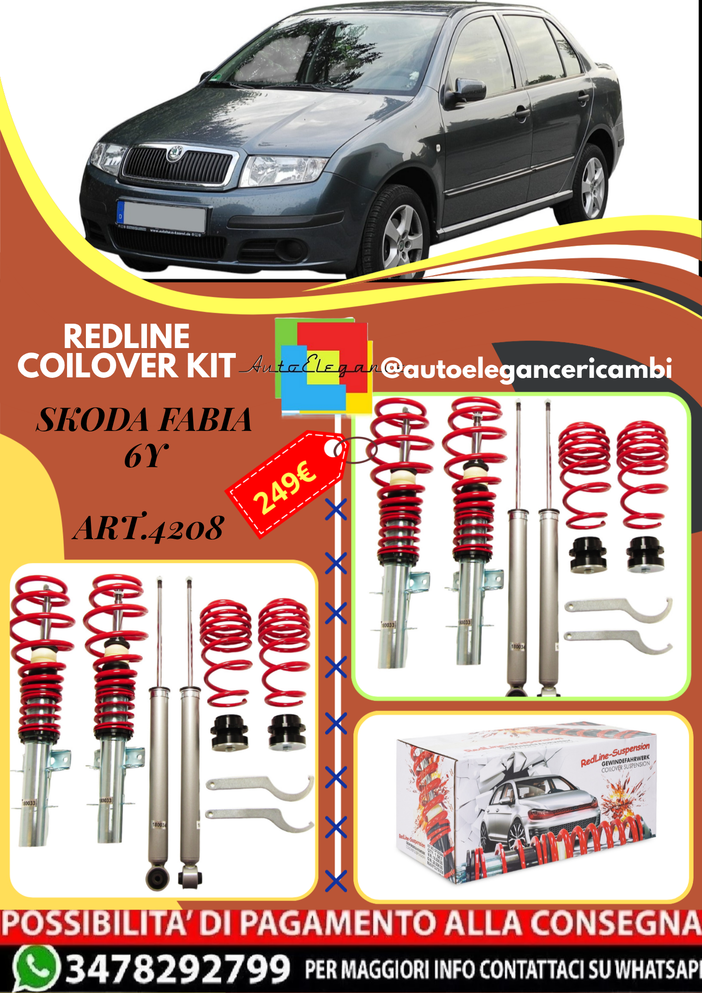 🎀Art.4208 Redline Kit assetto sportivo a ghiera adatto per Skoda Fabia 6Y 🎀