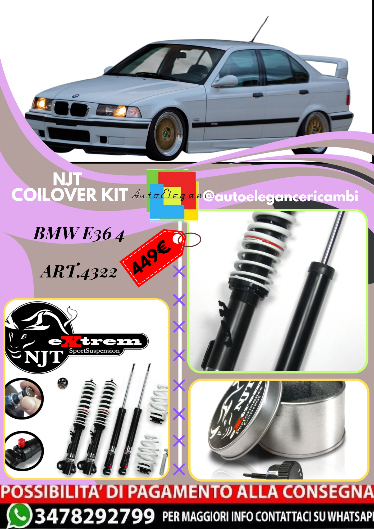 🎀Art.4328 Kit asseto sportivo NJT extrem adatto per BMW E36 4 e 6 (92-00) 🎀