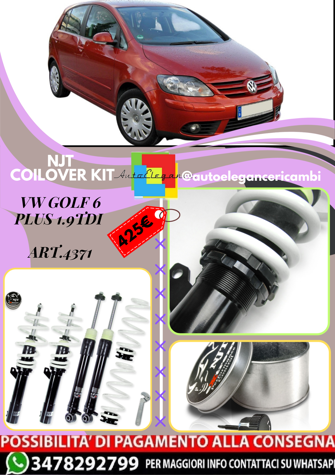 🎀Art.4371 Kit assetto sportivo NJT eXtrem adatto per VW Golf 6 Plus 1.9TDi🎀