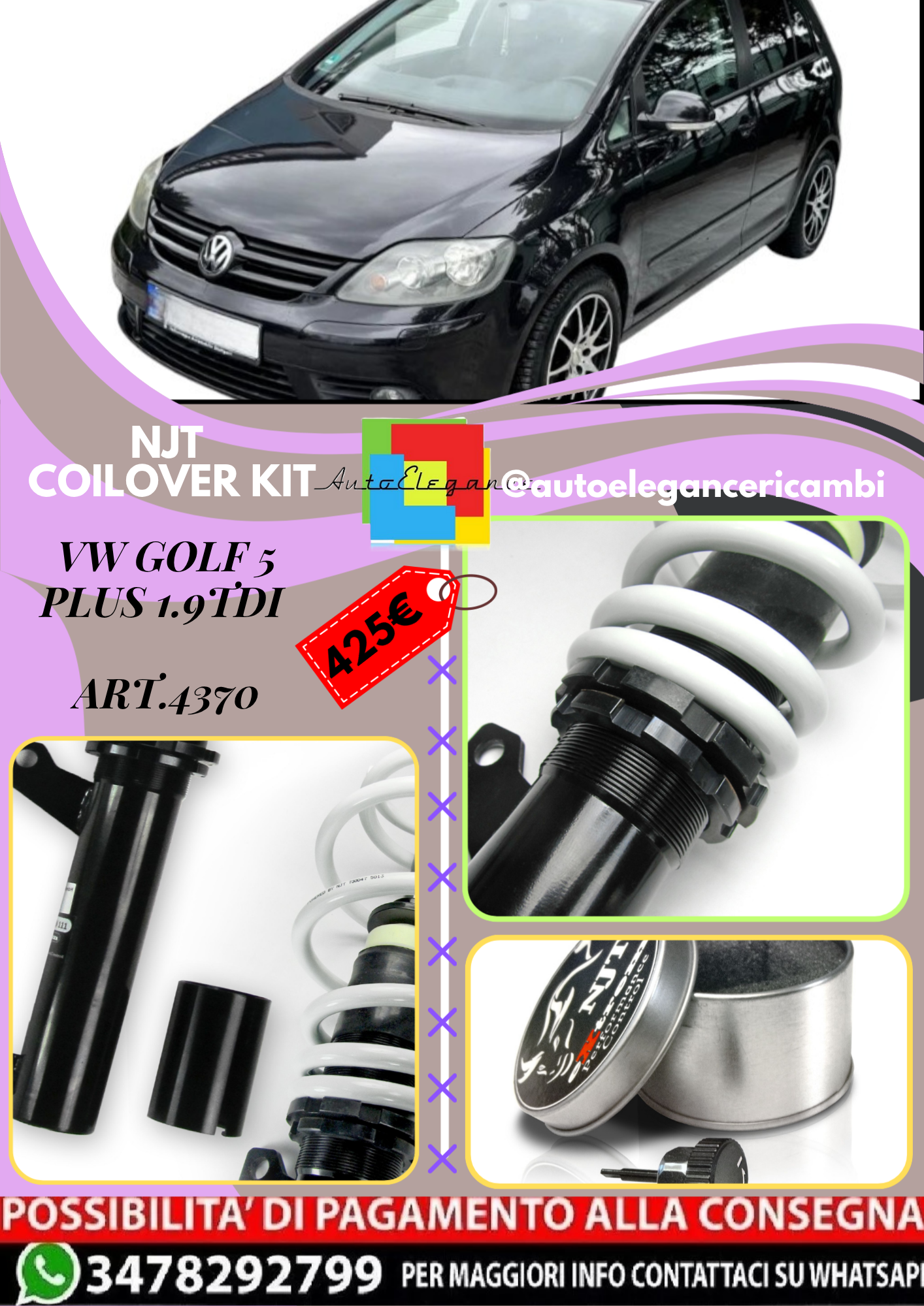 🎀Art.4370 Kit assetto sportivo NJT eXtrem adatto per VW Golf 5 Plus 1.9TDi🎀