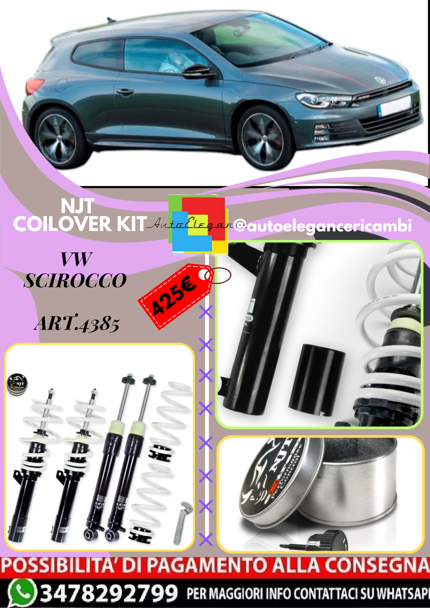 🎀Art.4385 Kit assetto sportivo NJT eXtrem adatto per VW Scirocco 3 1.4TSi 🎀