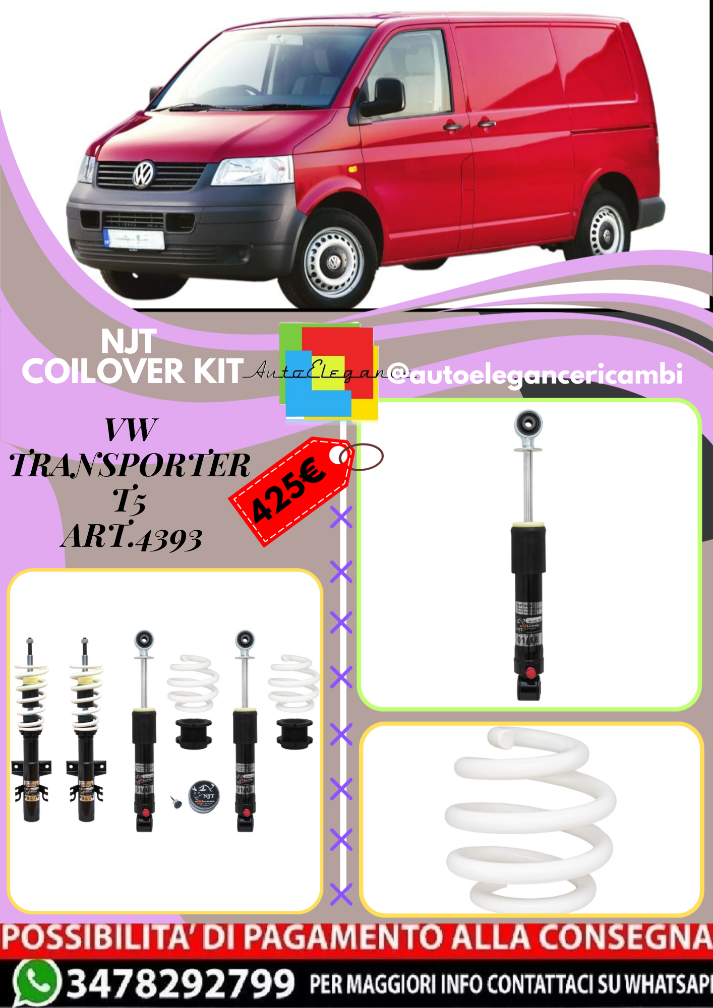 🎀Art.4393 Kit assetto sportivo NJT eXtrem adatto per VW Transporter T5 🎀