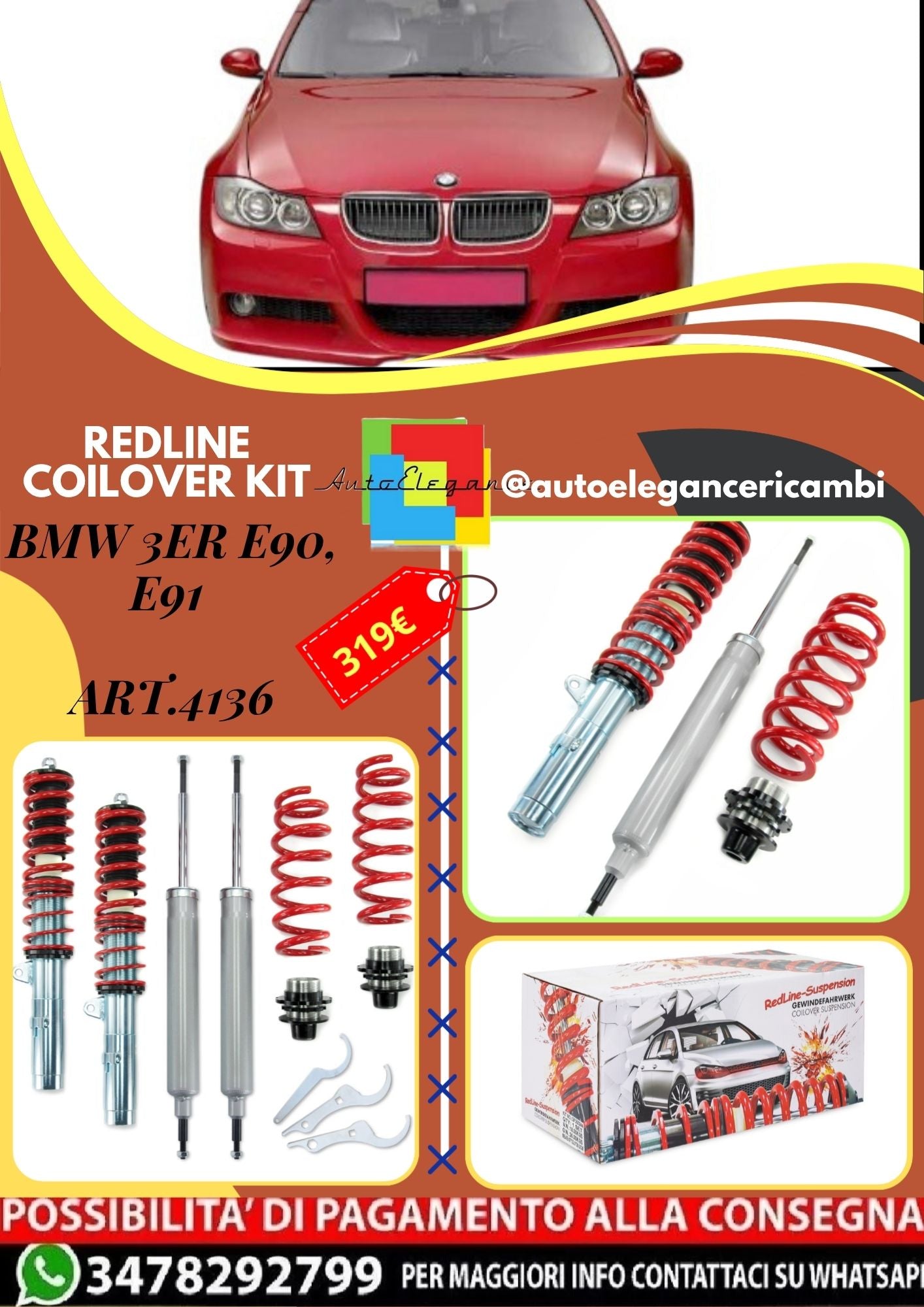 🎀Art.4136 Kit assetto sportivo a ghiera Redline adatto per BMW 3er E90, E91🎀
