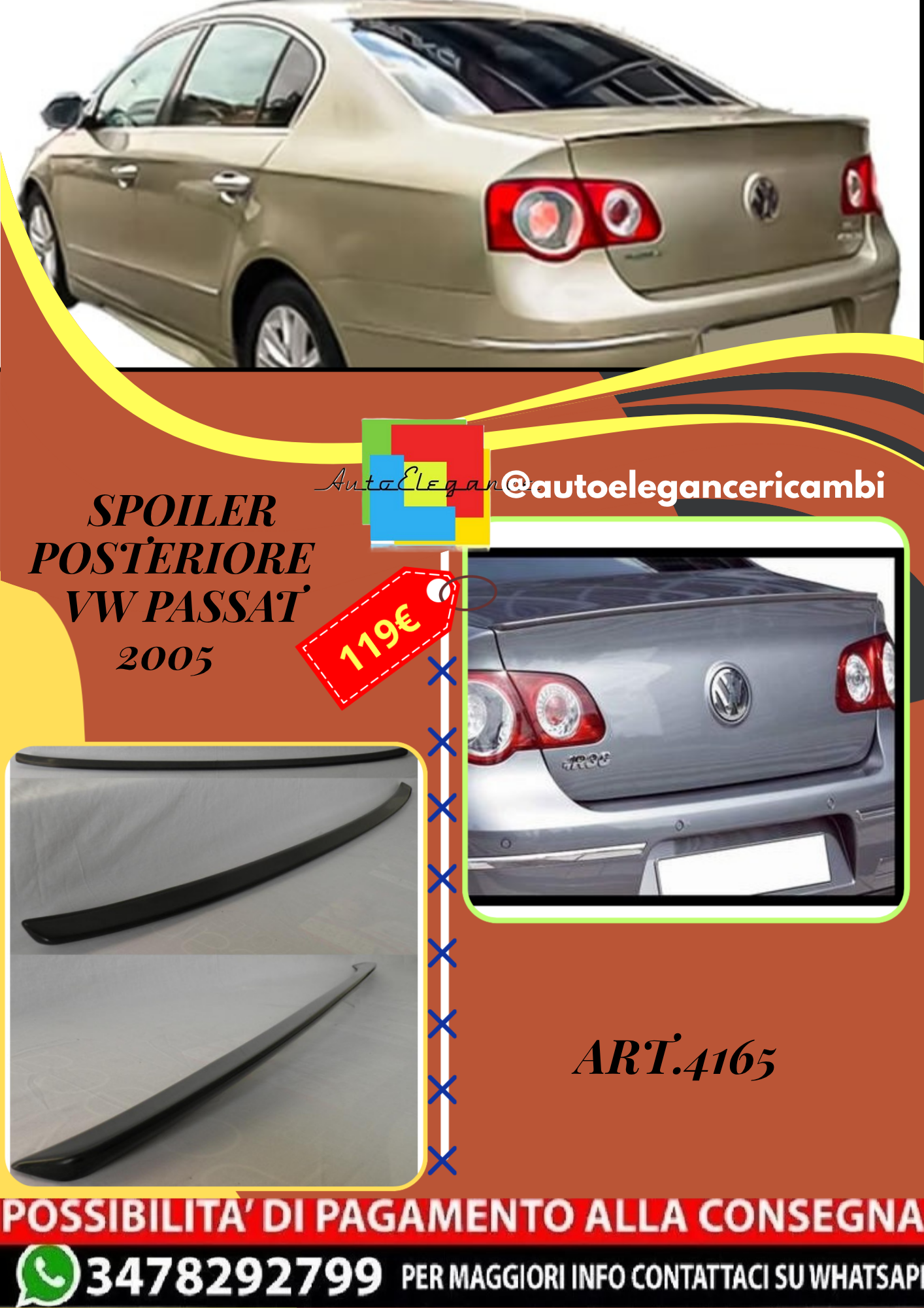 💫ART.4165 Spoiler posteriore adatto per Volkswagen Passat 2005 R36💫
