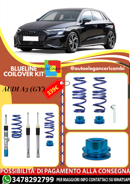 🎀Art.3306 Kit assetto sportivo a ghiera BlueLine adatto per Audi A3 (GY)🎀