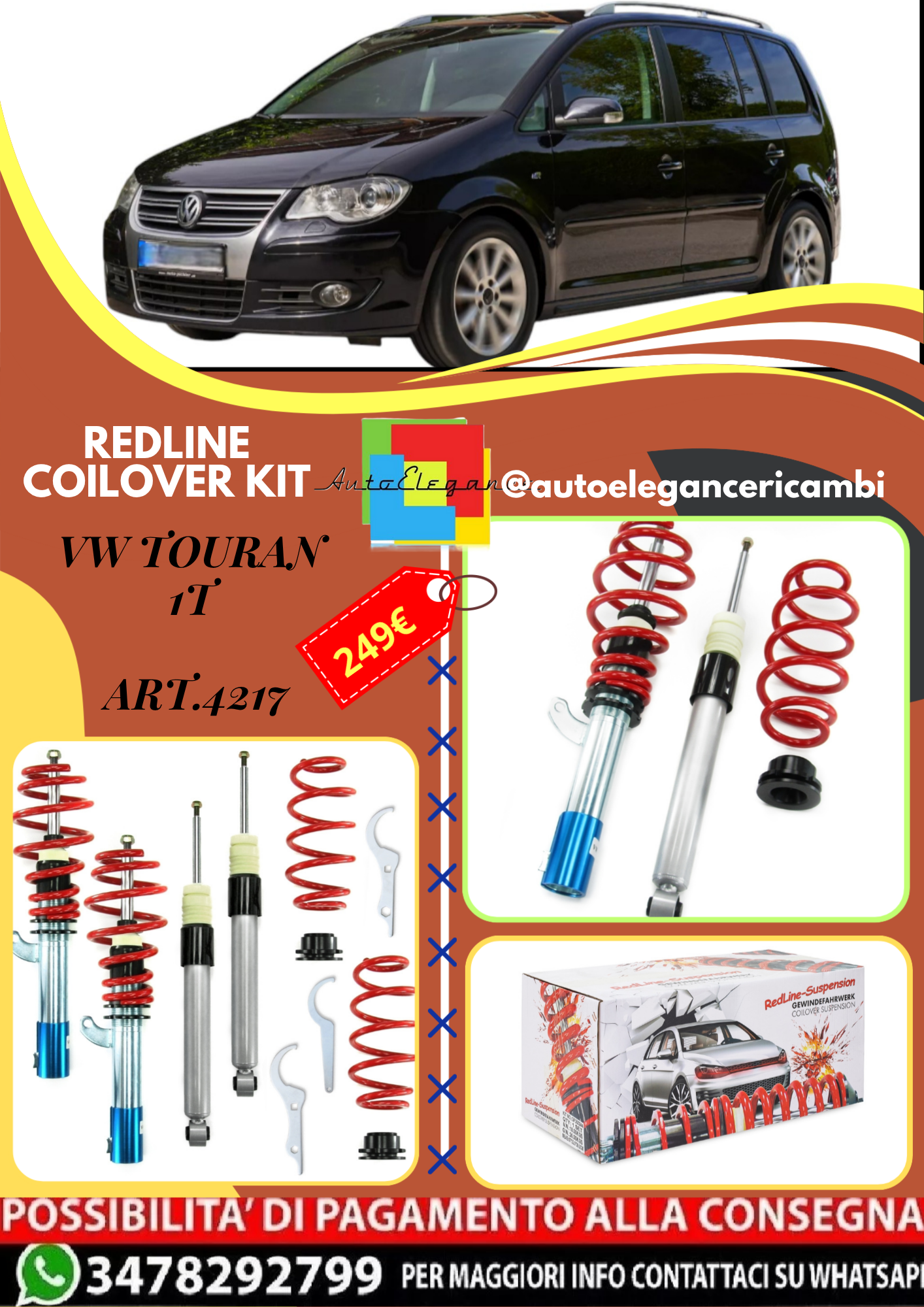 🎀Art.4217 Redline Kit assetto sportivo a ghiera adatto per VW Touran 1T🎀