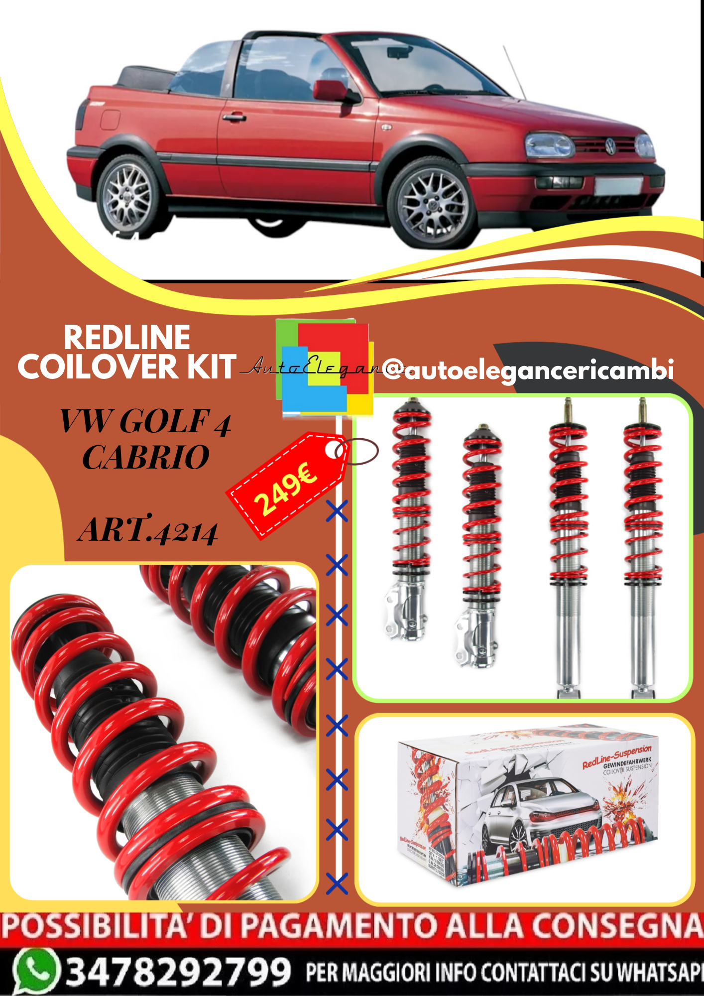 🎀Art.4214 Kit assetto sportivo a ghiera Redline adatto per VW Golf 3/Golf 4🎀