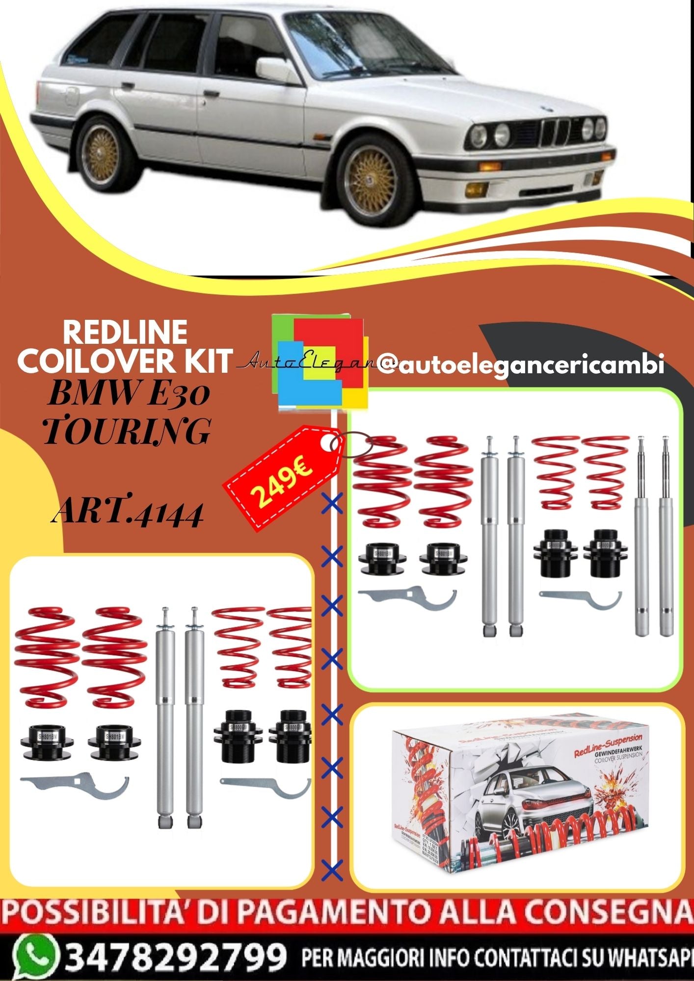 🎀Art.4144 Kit assetto sportivo a ghiera Redline adatto per BMW E30 Touring🎀