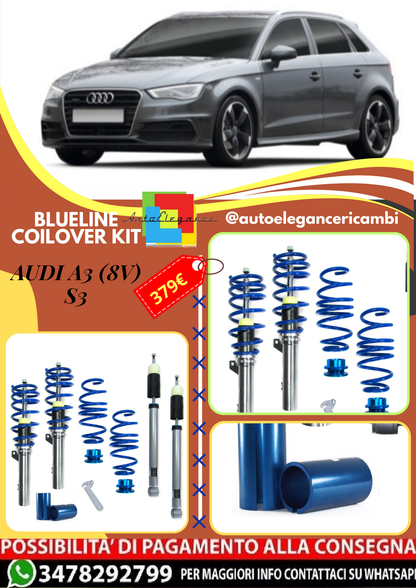 🎀Art.3308 Kit assetto sportivo a ghiera BlueLine adatto per Audi A3 (8V) S3🎀