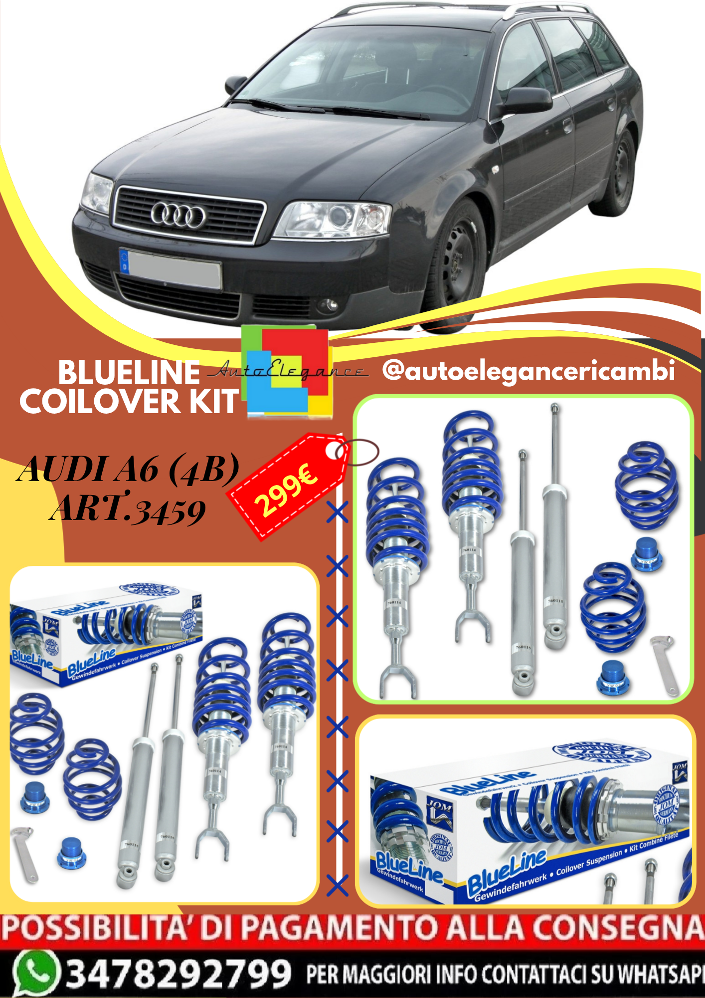 🎀Art.3459 BlueLine Kit assetto sportivo a ghiera adatto per Audi A6 (4B)🎀