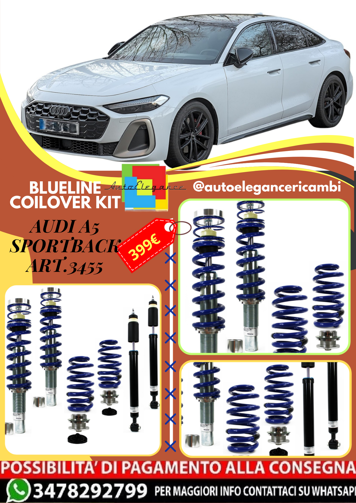 🎀Art.3455 Kit assetto sportivo a ghiera Blueline adatto per Audi A5 Sportback🎀