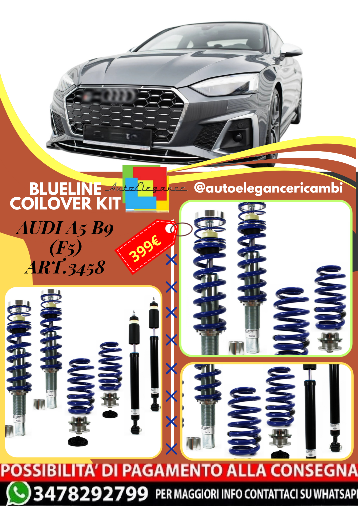 🎀Art.3458 Kit assetto sportivo a ghiera Blueline adatto per Audi A5 B9 (F5) 🎀