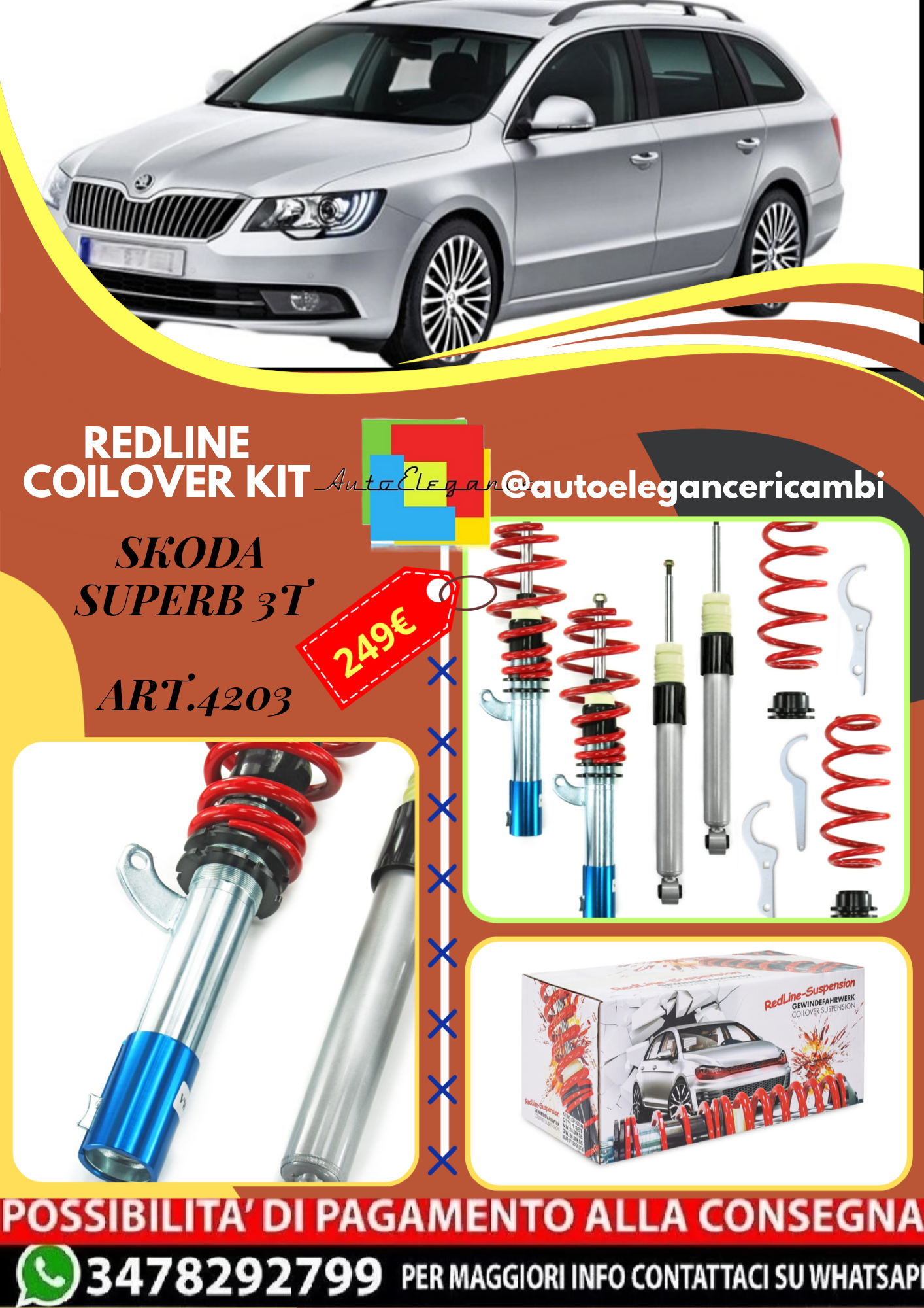 🎀Art.4203 Redline Kit assetto sportivo adatto per Skoda Superb 3T🎀