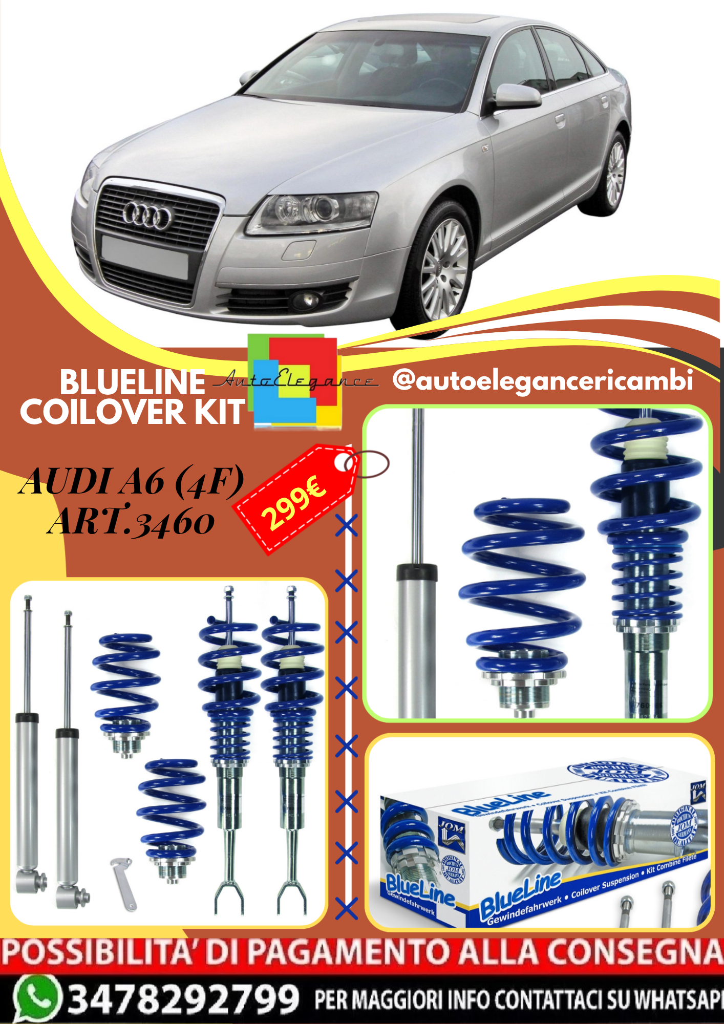 🎀Art.3460 Kit assetto sportivo a ghiera BlueLine adatto per Audi A6 (4F) 🎀