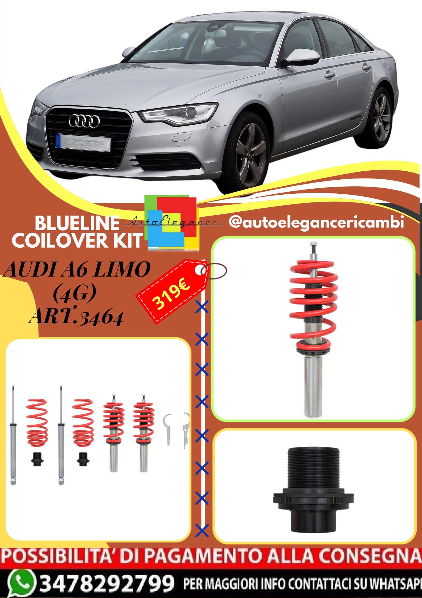 🎀Art.3464 Redline Kit assetto sportivo a ghiera adatto per Audi A6 Limo (4G) 🎀