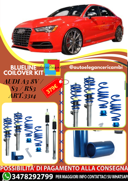 🎀Art.3314 Kit coilover sportivo BlueLine per Audi A3 8V / S3 / RS3🎀