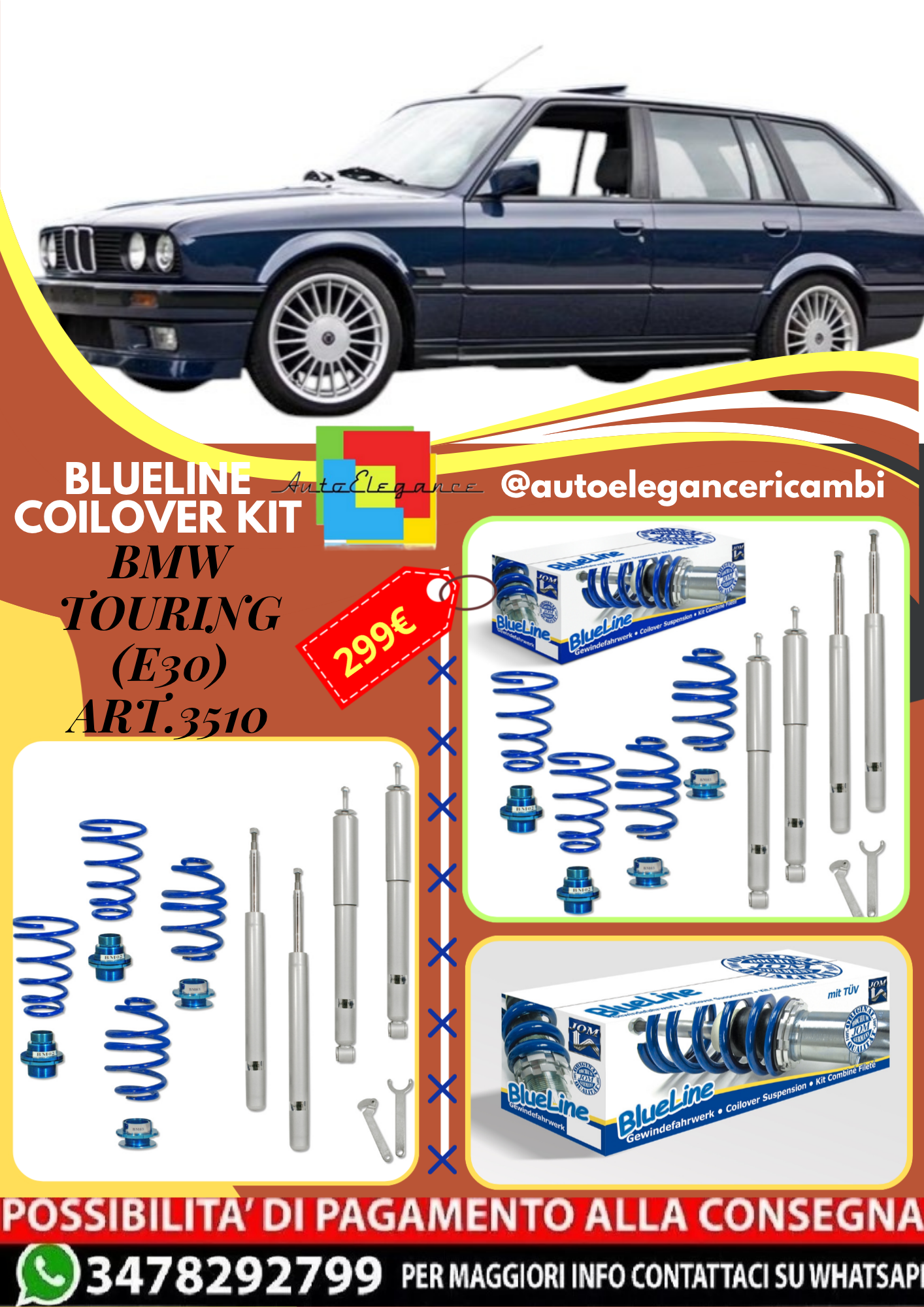🎀Art.3510 Kit assetto sportivo a ghiera BlueLine adatto per BMW Touring (E30)🎀