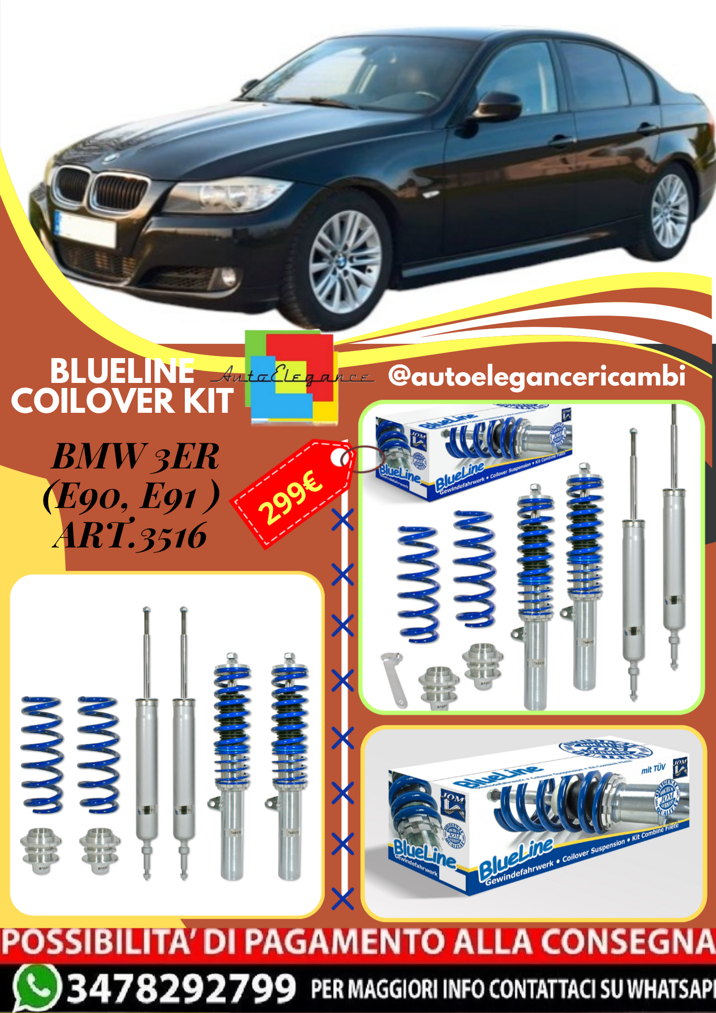 🎀Art.3516 Kit coilover sportivo BlueLine adatto per BMW 3er (E90, E91 )🎀