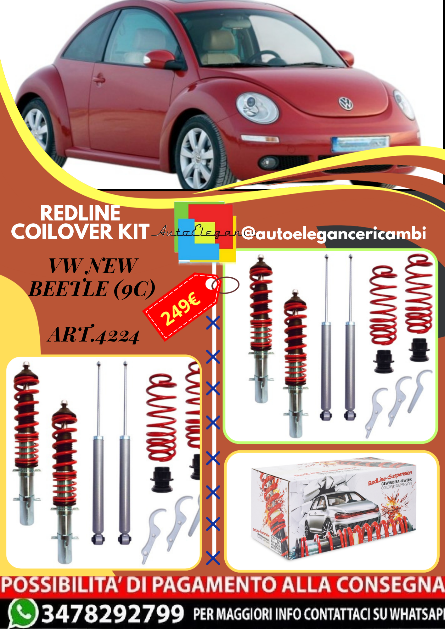 🎀Art.4224 Kit assetto sportivo a ghiera Redline adatto per VW New Beetle (9C)🎀
