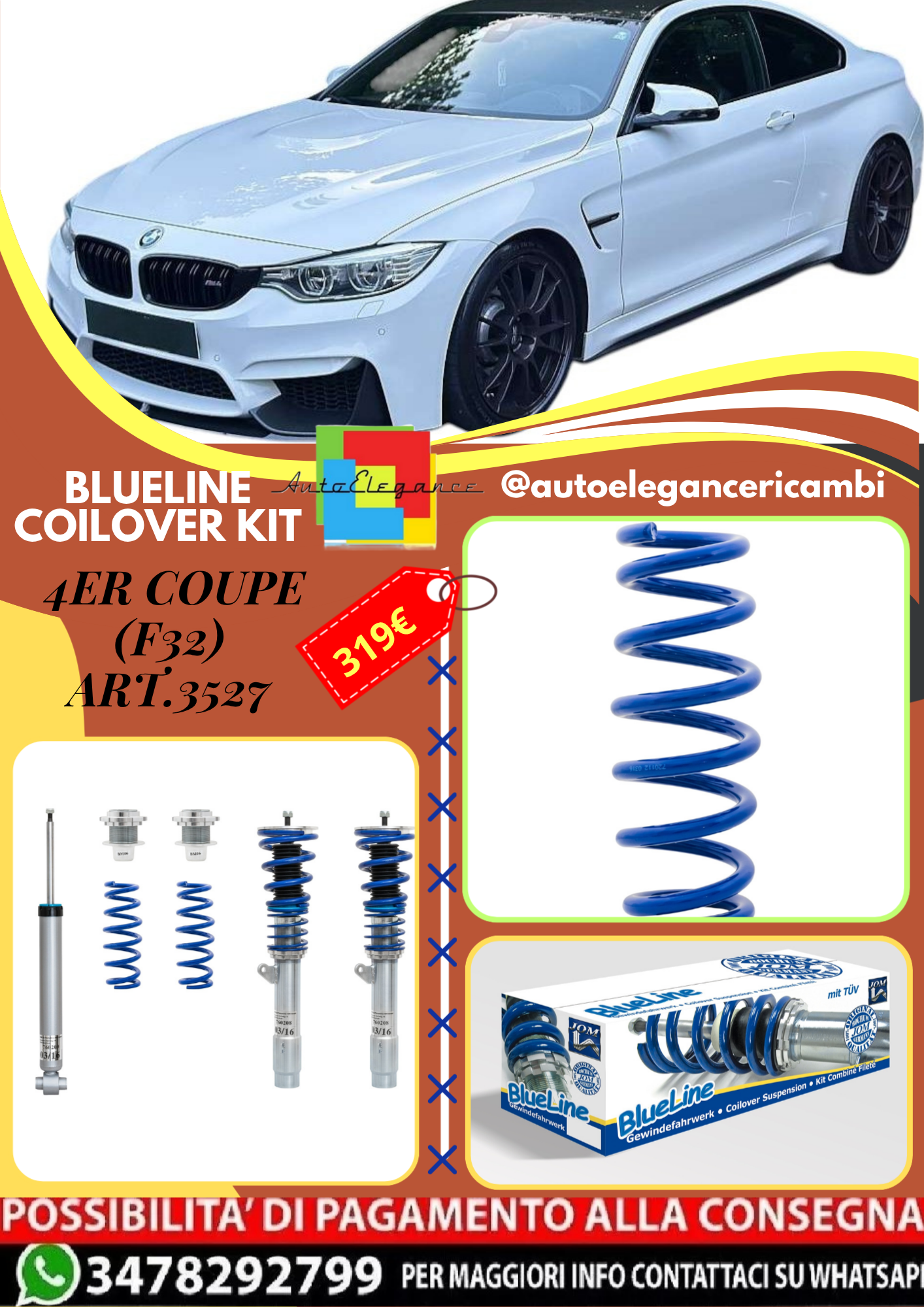 🎀Art.3527 Kit coilover sportivo BlueLine adatto per BMW 4er Coupe (F32)🎀