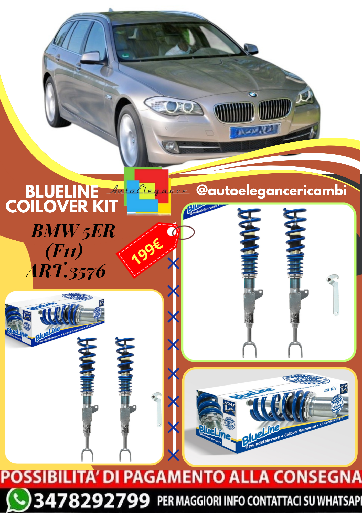 🎀Art.3576 Kit assetto sportivo a ghiera Blueline adatto per BMW 5er (F11) 🎀