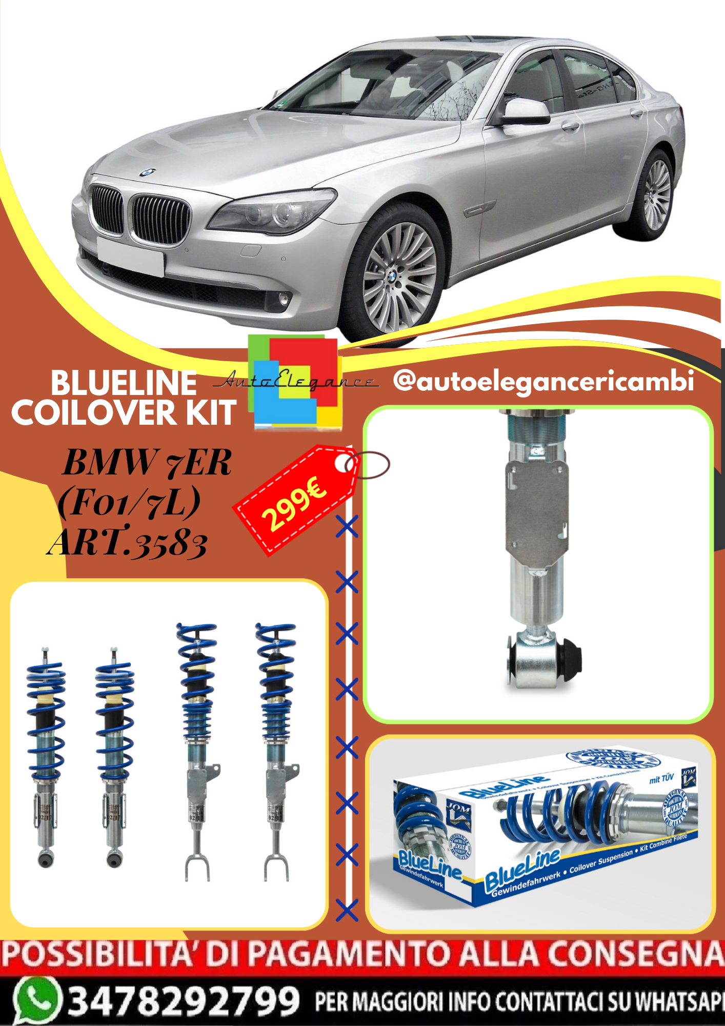 🎀Art.3583 Kit assetto sportivo  a ghiera BlueLine adatto per BMW 7er (F01/7L)🎀