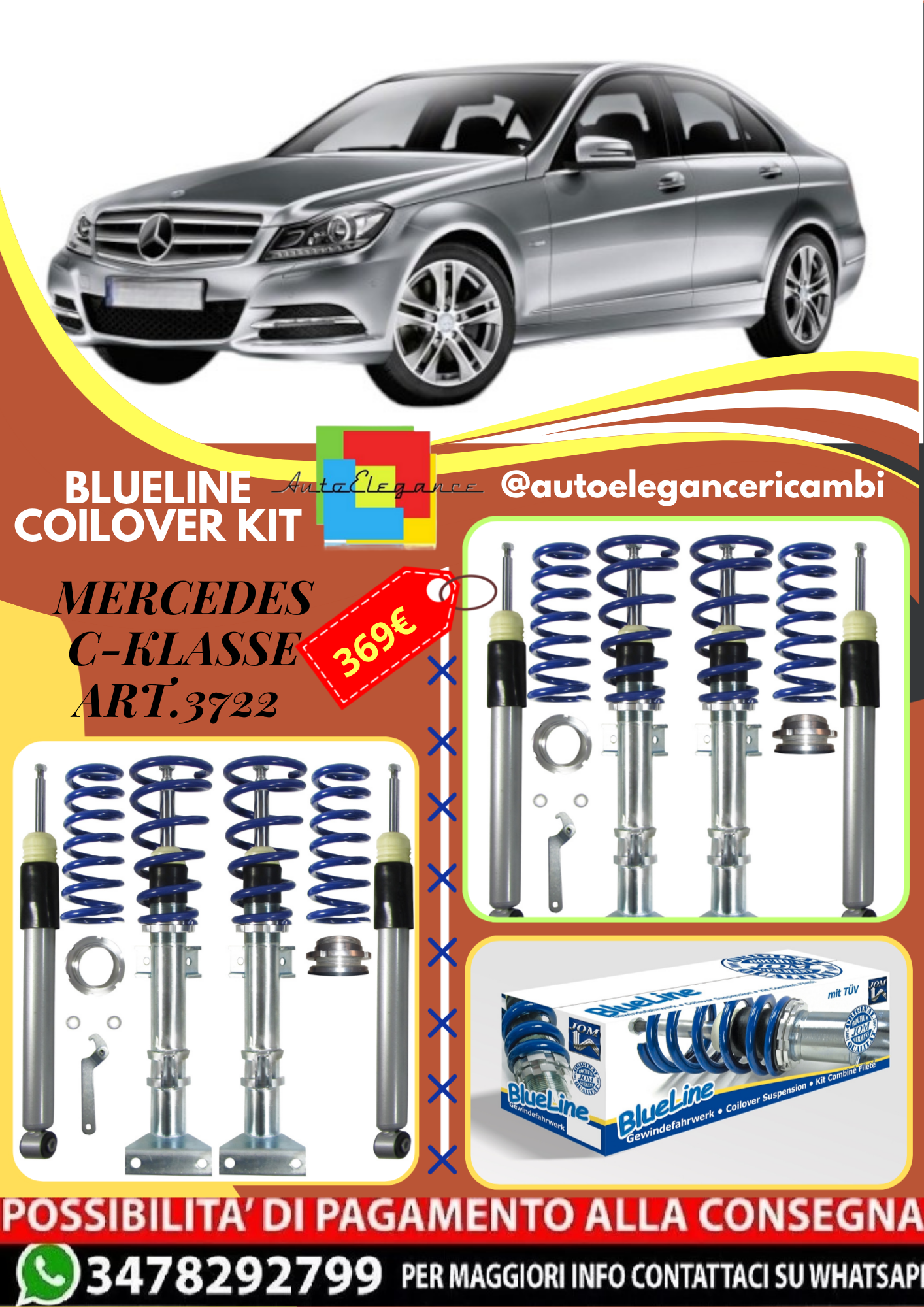 🎀Art.3722 Kit coilover sportivo BlueLine adatto per Mercedes C-Klasse W204🎀