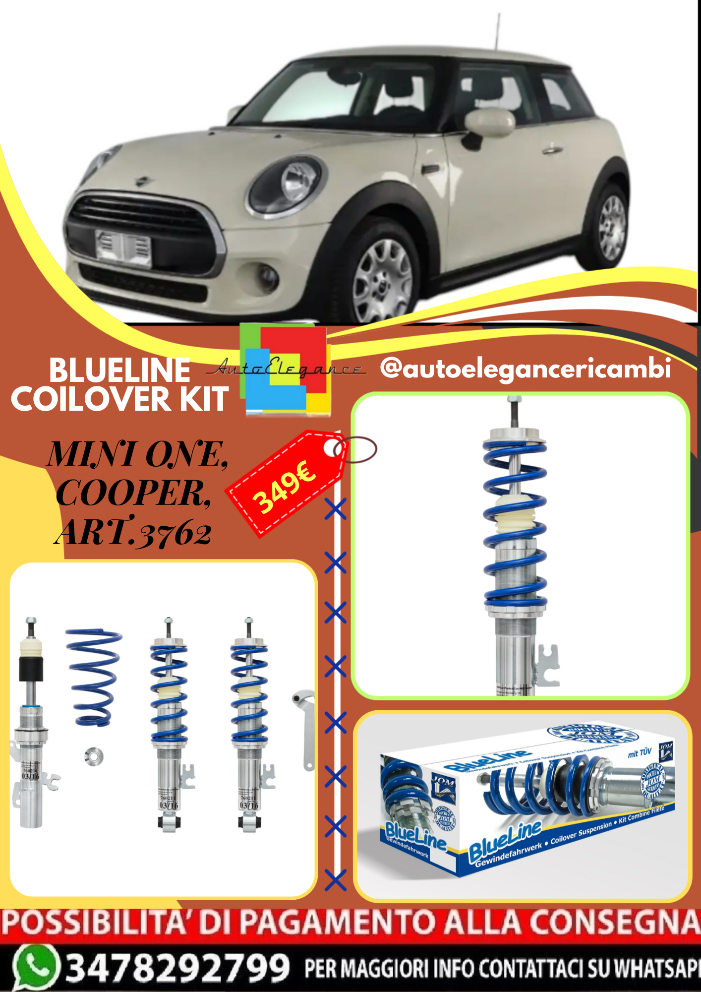 🎀Art.3762 Kit coilover sportivo BlueLine adatto per Mini One, Cooper, Cabrio🎀