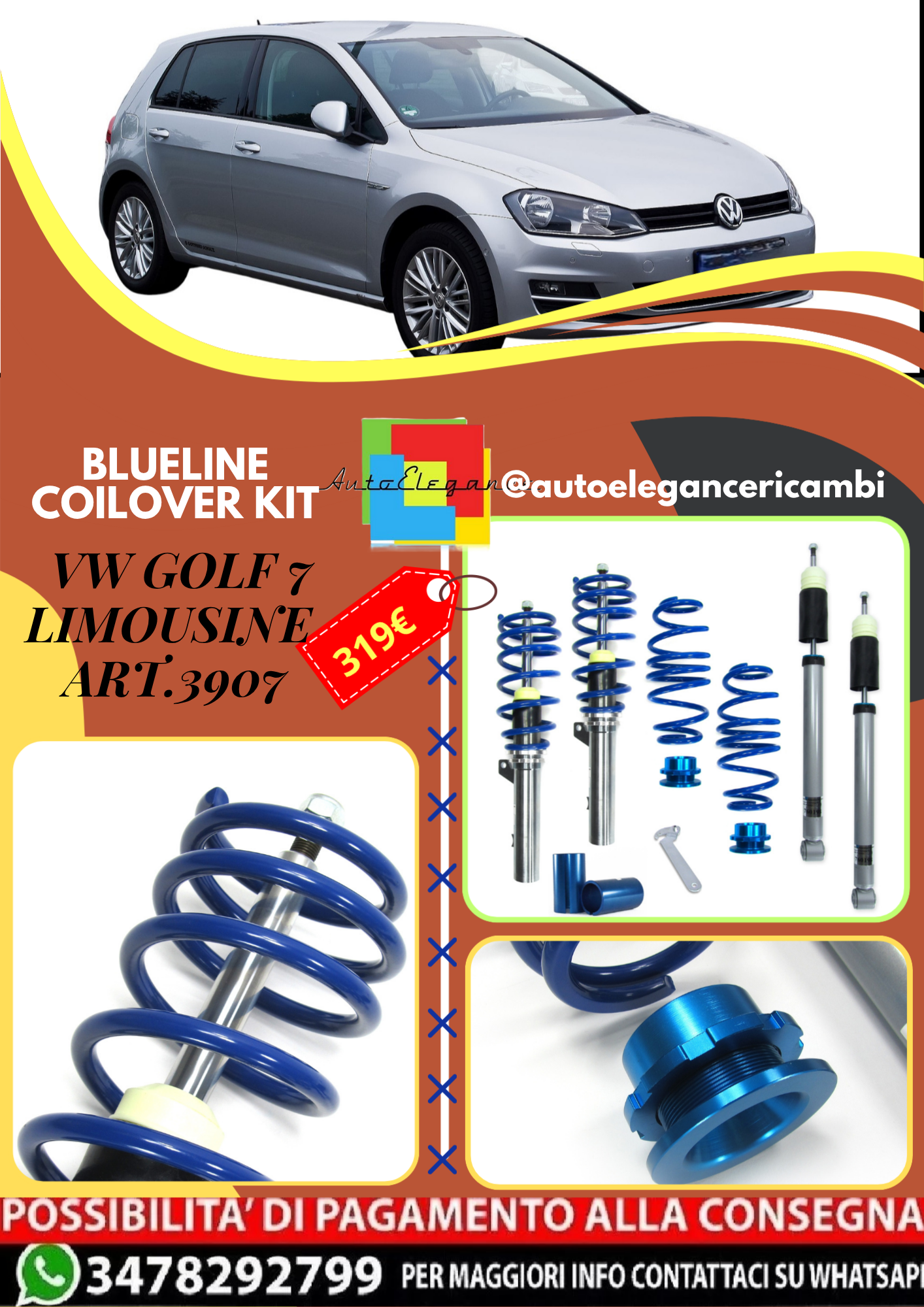 🎀Art.3907 Kit assetto sportivo BlueLine adatto per VW Golf 7 Limousine🎀