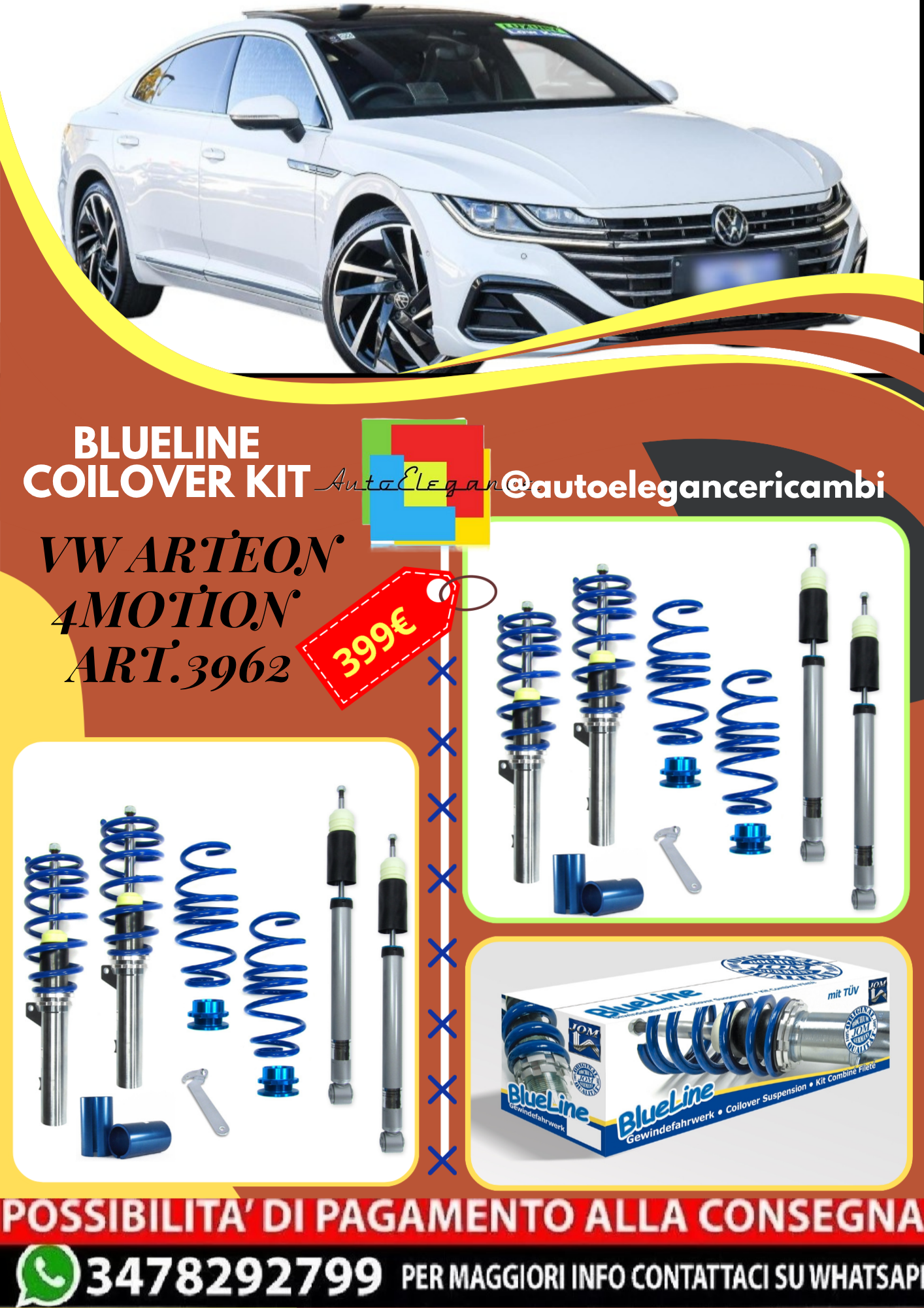 🎀Art.3962 Kit coilover BlueLine adatto per VW Arteon (3H) 2.0 TSI 4Motion🎀