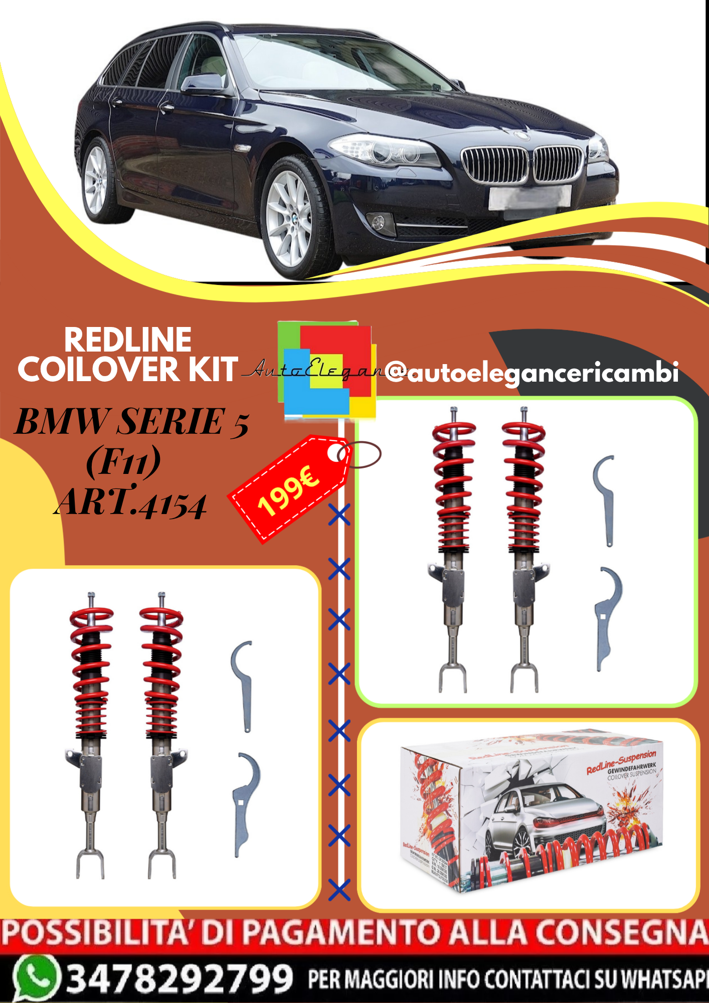 🎀Art.4154 Kit assetto sportivo a ghiera Redline adatto per BMW Serie 5 (F11) 🎀