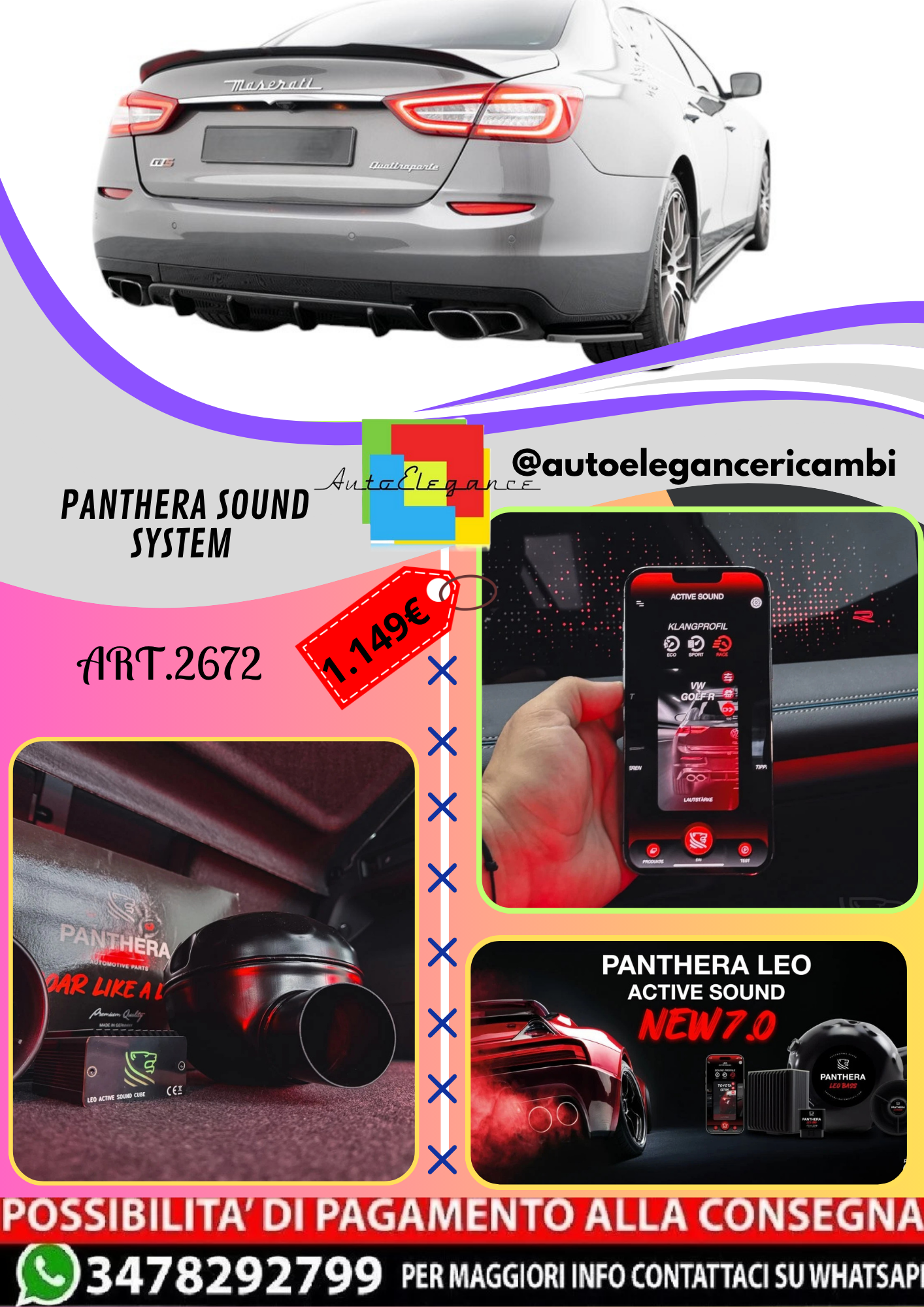 🔥ART.2672 PANTHERA SOUND SYSTEM ADATTO PER MASERATI QUATTROPORTE Mk6🔥