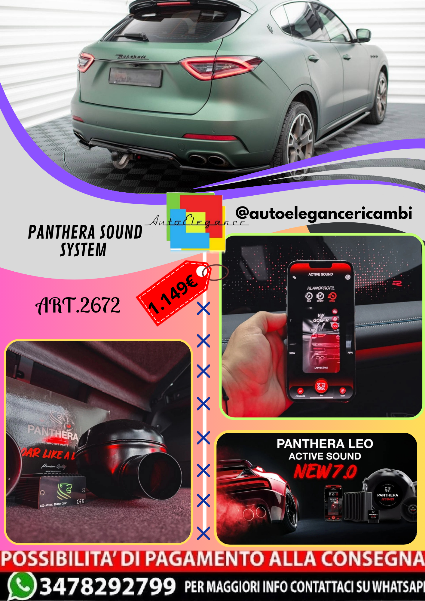 🔥ART.2672 PANTHERA SOUND SYSTEM ADATTO PER MASERATI LEVANTE Mk1🔥