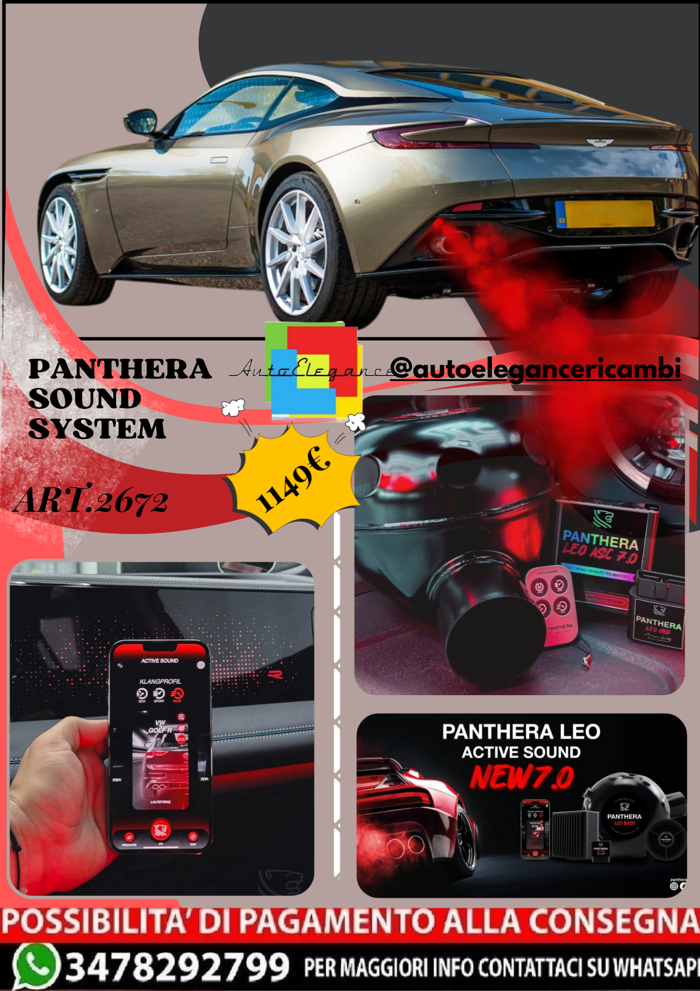 🎀ART.2672 PANTHERA SOUND SYSTEM ADATTO PER  Aston Martin DB11 (2017)🎀