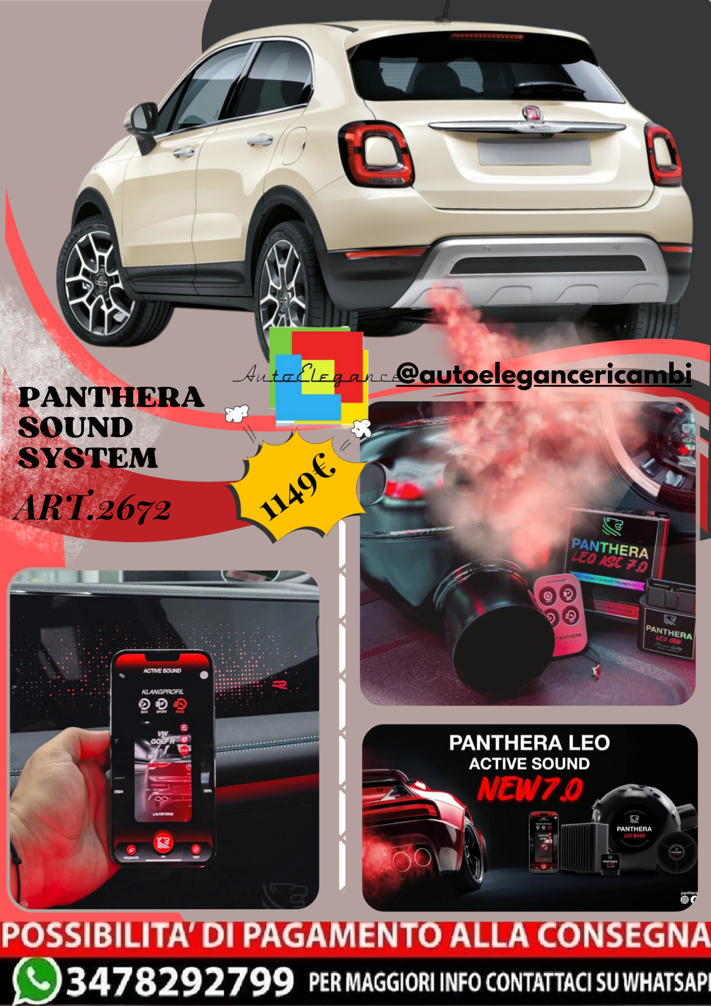 🎀ART.2672 PANTHERA SOUND SYSTEM ADATTO PER Fiat 500X (2019)🎀