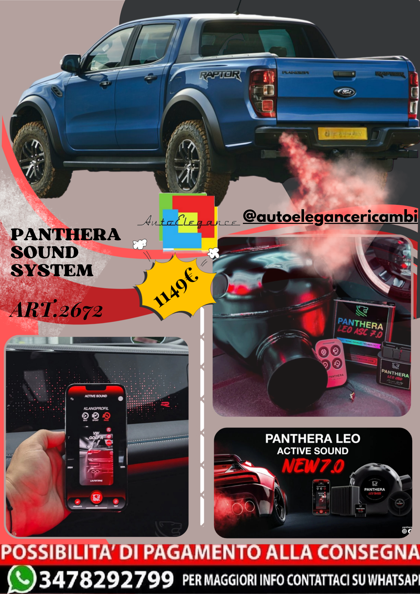 🎀ART.2672 PANTHERA SOUND SYSTEM ADATTO PER Ford Ranger Raptor (2019)🎀
