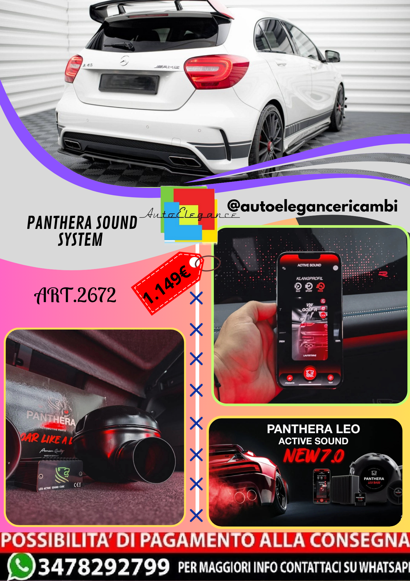 🔥ART.2672 PANTHERA SOUND SYSTEM ADATTO PER MERCEDES-BENZ A45 AMG W176 🔥