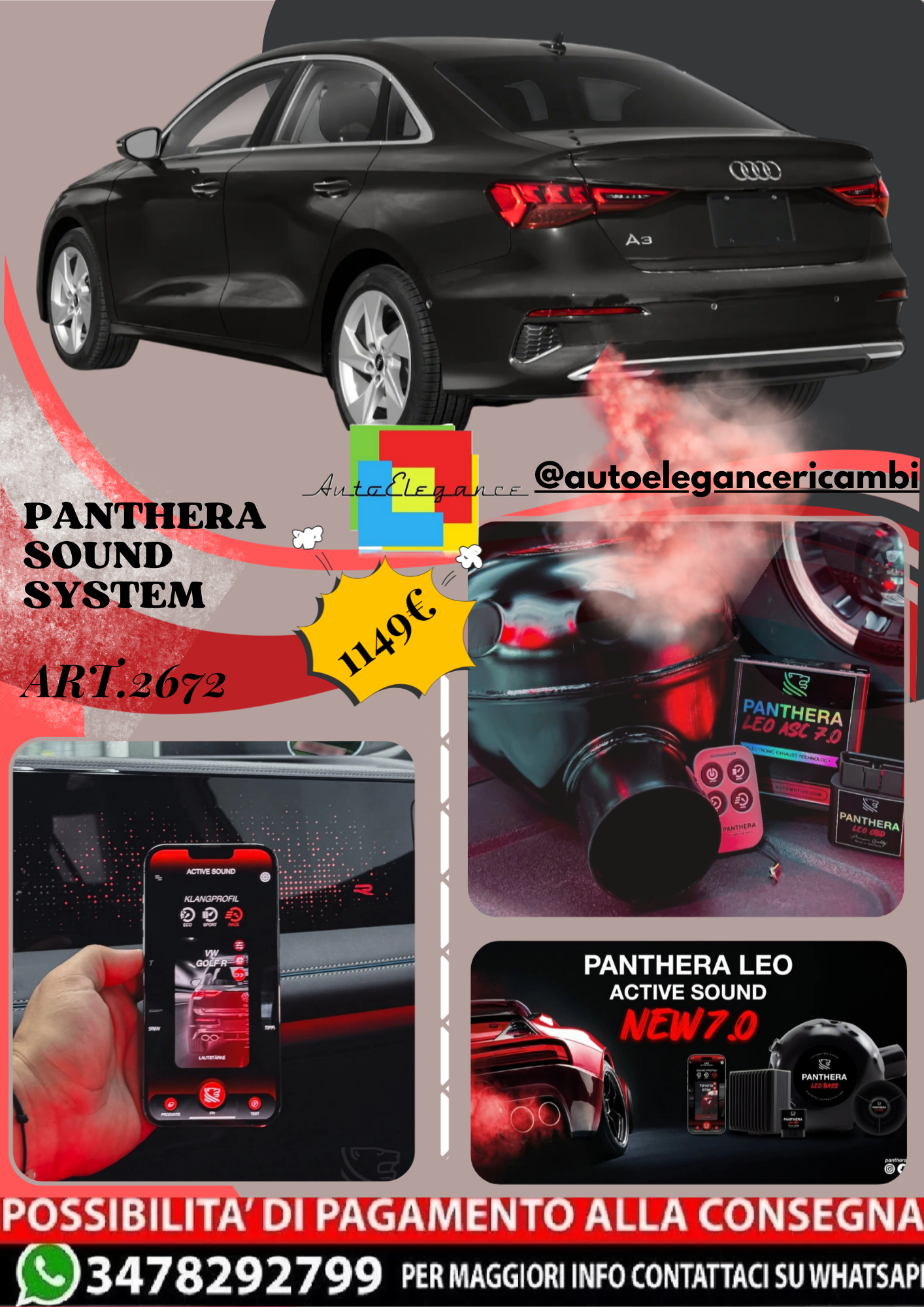 🎀ART.2672 PANTHERA SOUND SYSTEM ADATTO PER Audi A3  (2022) 🎀