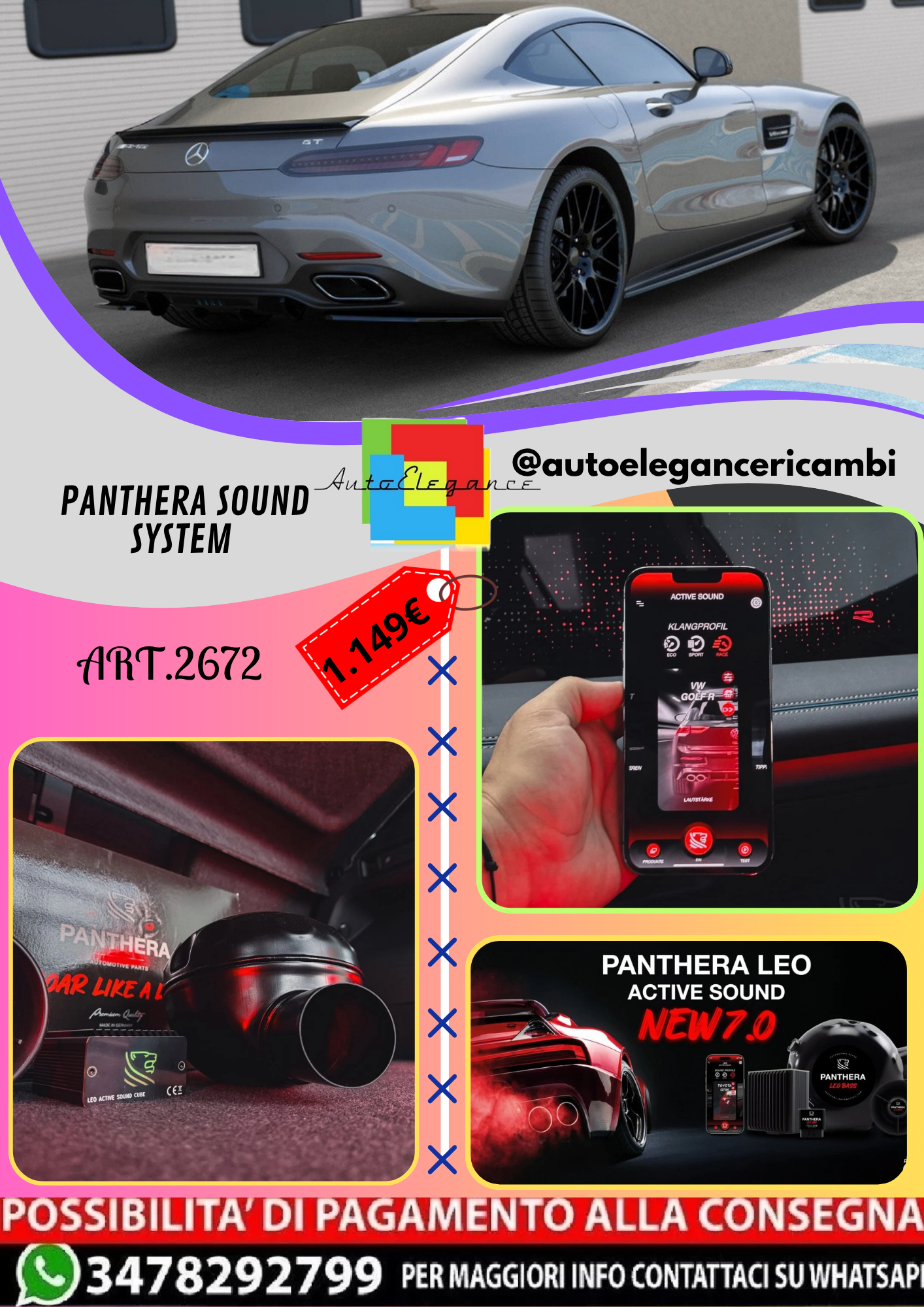🔥ART.2672 PANTHERA SOUND SYSTEM ADATTO PER MERCEDES-AMG GT / GT S C190 🔥