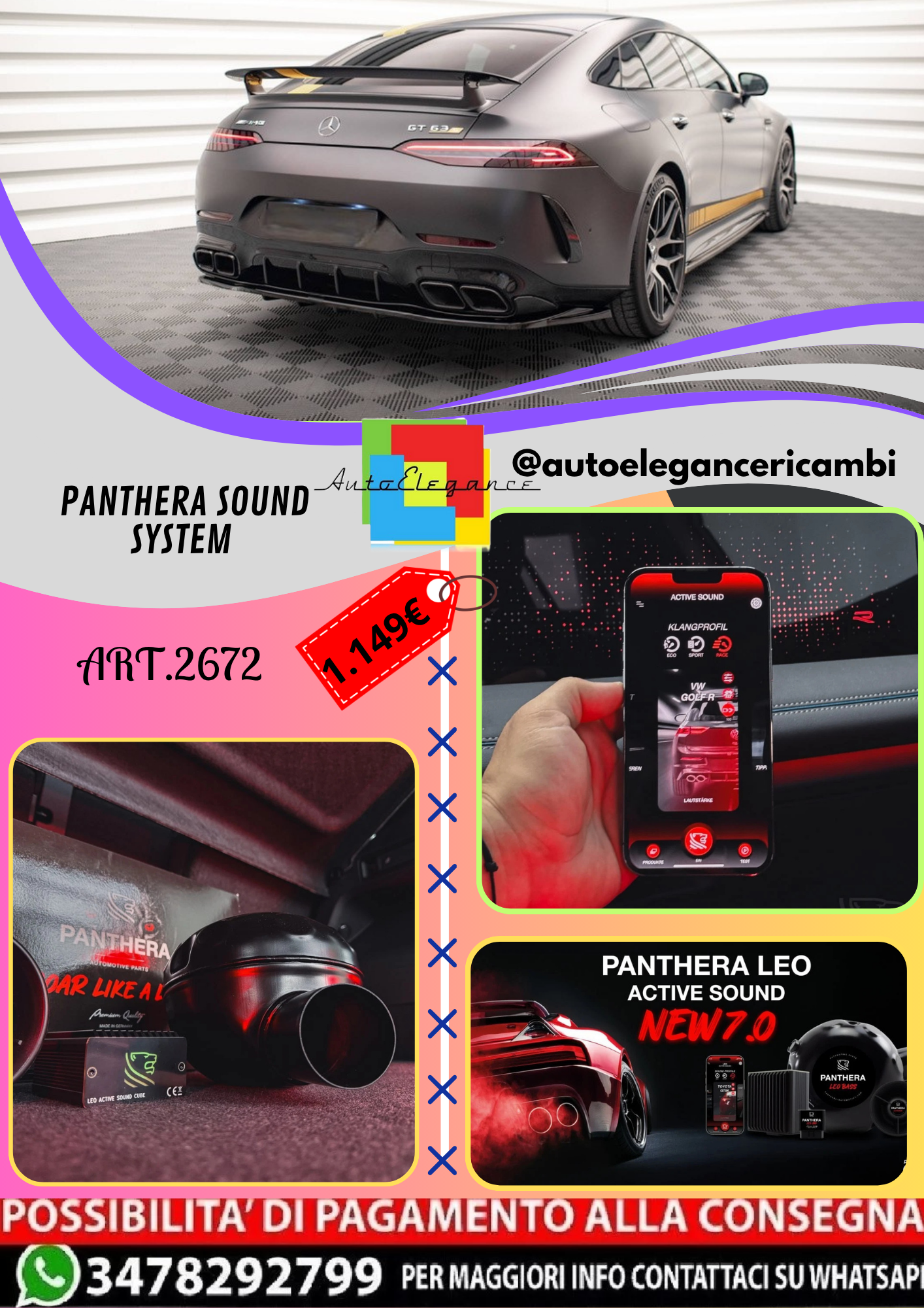 🔥ART.2672 PANTHERA SOUND SYSTEM ADATTO PER MERCEDES-AMG 63S 4 DOOR COUPE AERO🔥