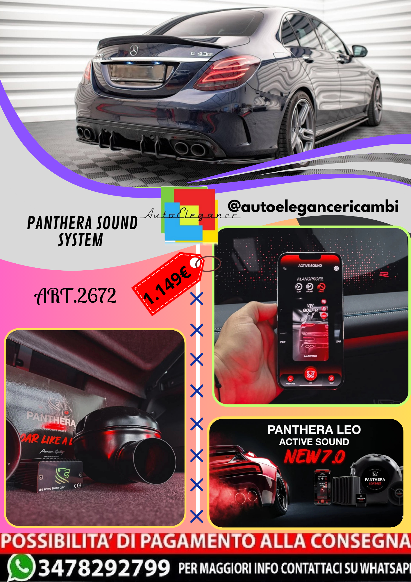 🔥ART.2672 PANTHERA SOUND SYSTEM ADATTO PER MERCEDES-BENZ C 43 SEDAN W205🔥