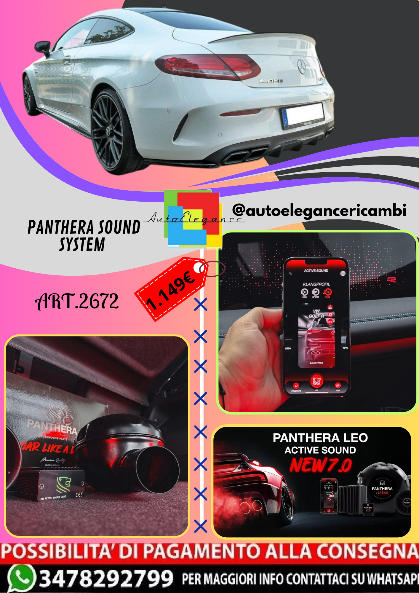 🔥ART.2672 PANTHERA SOUND SYSTEM ADATTO PER MERCEDES C-CLASS C205 63AMG COUPE🔥