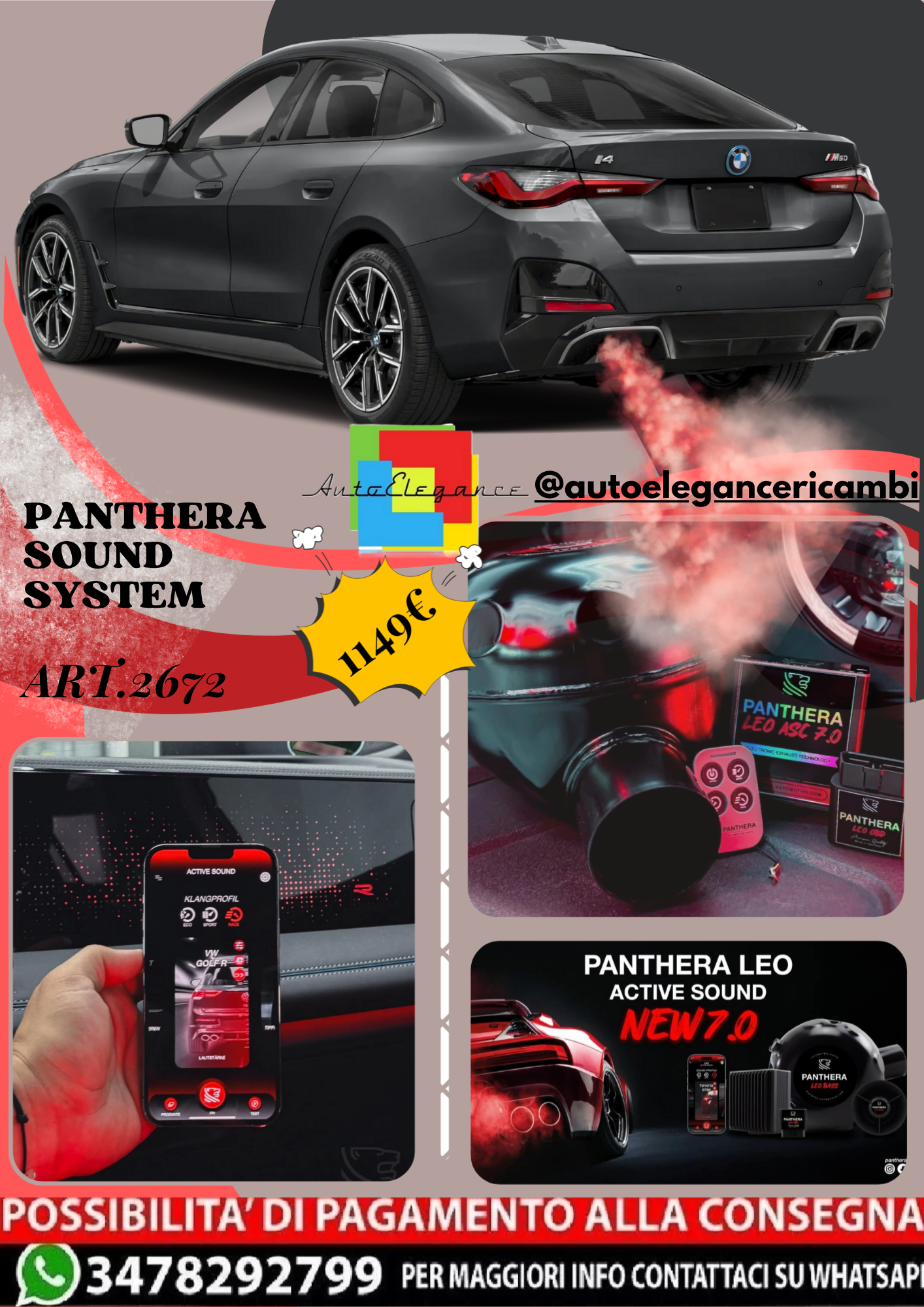 🎀ART.2672 PANTHERA SOUND SYSTEM ADATTO PER 2023 BMW i4 Gran Coupe🎀