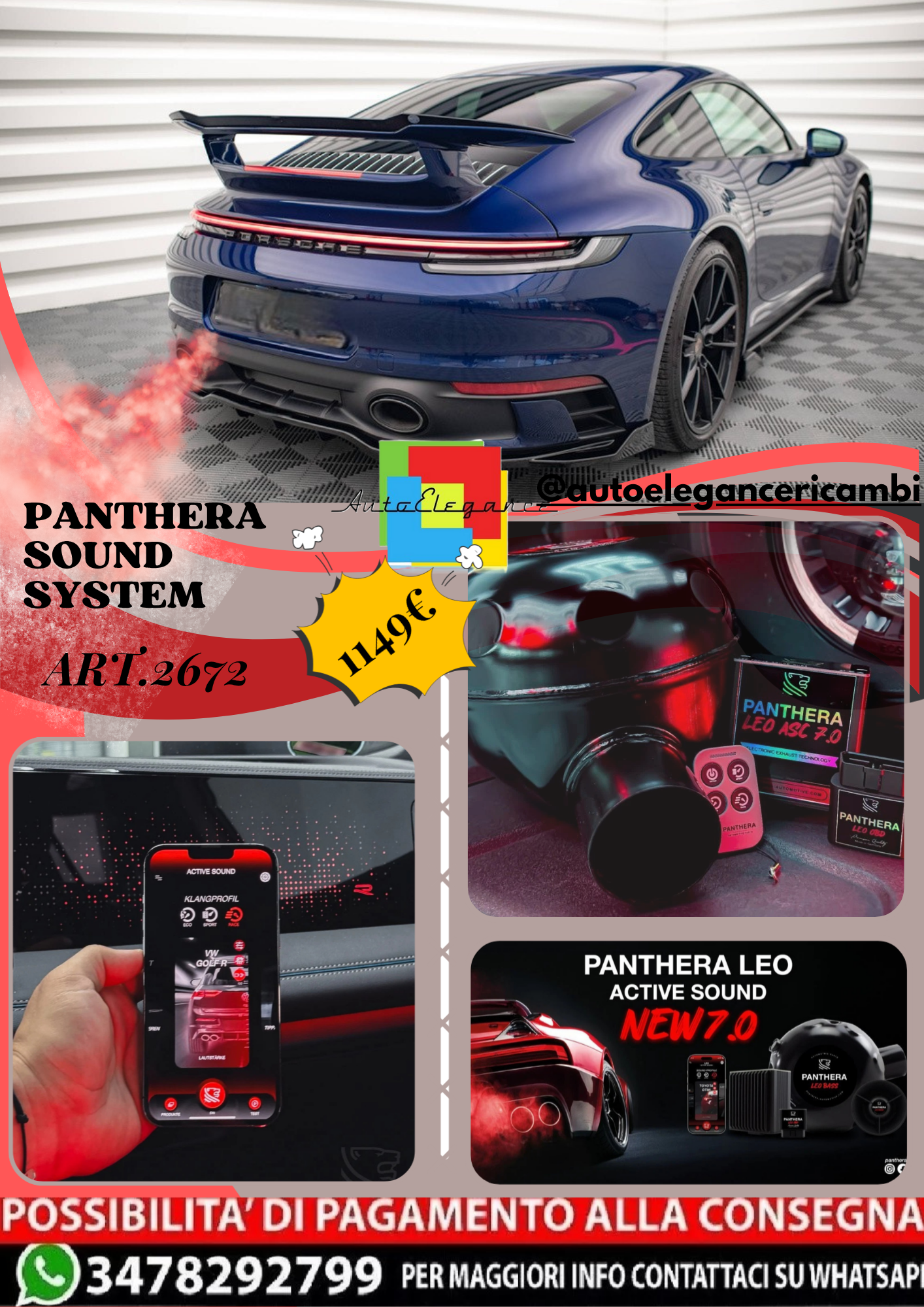 ⭐ART.2672 PANTHERA SOUND SYSTEM ADATTO PER PORSCHE 911 CARRERA AERO / GTS 992 ⭐