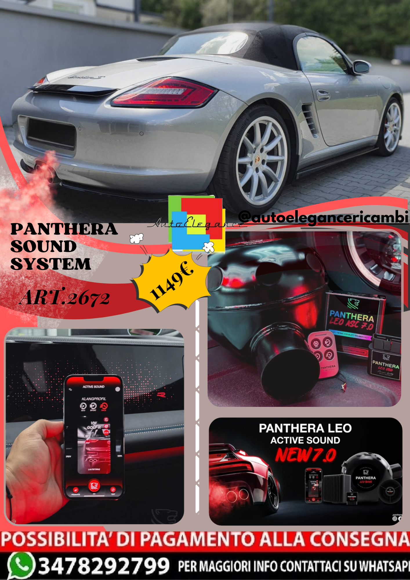 ⭐ART.2672 PANTHERA SOUND SYSTEM ADATTO PER PORSCHE BOXSTER 987⭐