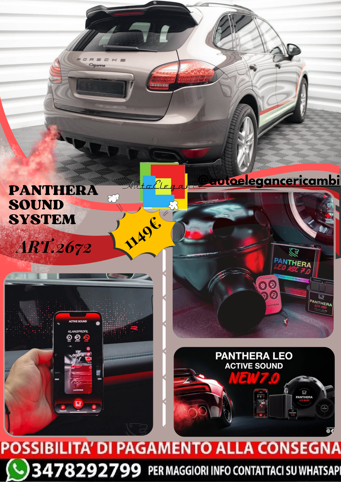 ⭐ART.2672 PANTHERA SOUND SYSTEM ADATTO PER PORSCHE CAYENNE TURBO / STANDARD Mk2⭐
